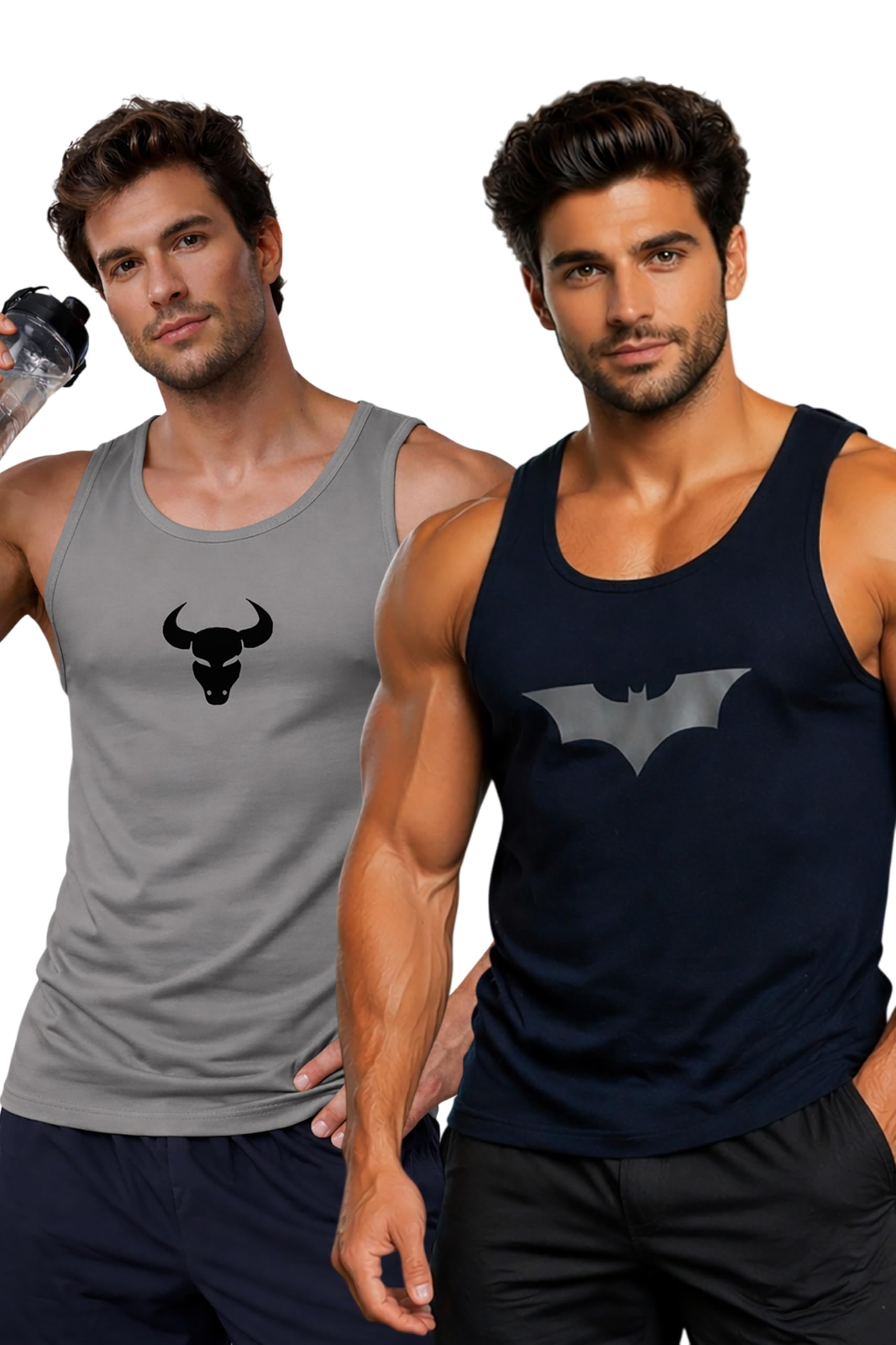 Polyester Letter Printed Vest for Men - Pack of 2 - Navy Blue & Grey | Round Neck | Sleeveless | Regular Fit | Summer & Gym Wear Tank Top for Men-image-47