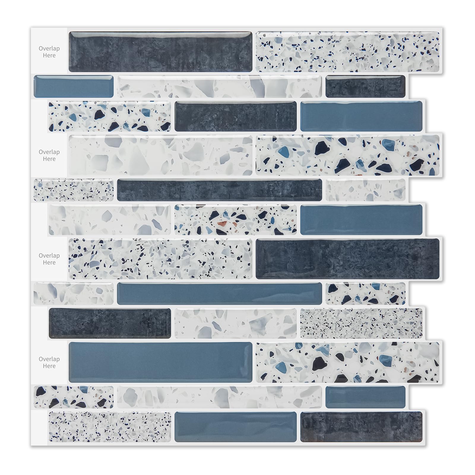 WOWSTAR 10-Sheet Peel and Stick Tiles, Marble Look Kitchen Backsplash Tiles, 12"x12" (Blue Stone)