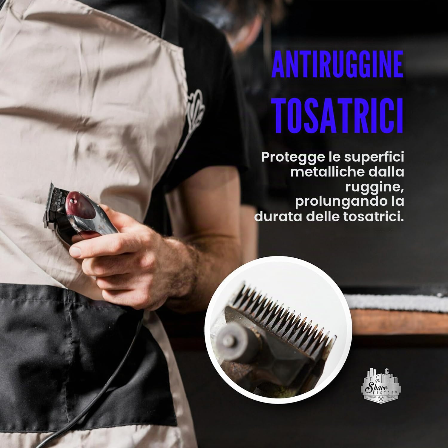 THE SHAVE FACTORY Clippercare – Spray 6 in 1 500 ml – Spray di manutenzione per tosaerba – Rinfresca, pulisce e lubrifica – detergente e lubrificante per lame di tosaerba e trimmers
