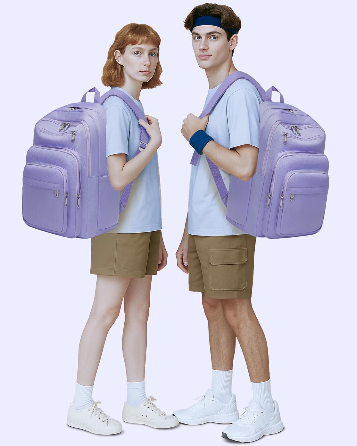 Backpack for Middle High School Teen Boys Girls Large College Bookbag with Laptop Compartment Back to School Book Bags Mochilas Escolares para Niños Niñas Adolescentes (Light Purple, Solid) - Image 2