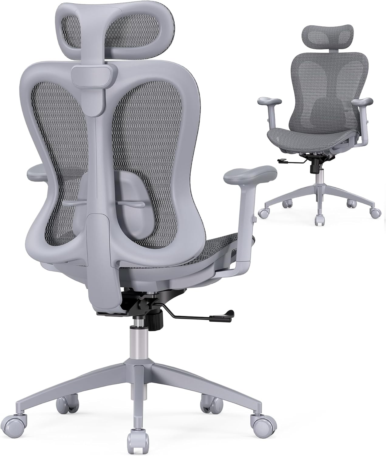 Ergonomic Office Desk Chair, Comfortable Computer Gaming Chair, Breathable Mesh Back & Seat, Adjustable Armrest & Headrest, Lumbar Support, Butterfly Design for Home Office (Gray) Ergonomic Office Desk Chair, Comfortable Computer Gaming Chair, Breathable Mesh Back & Seat, Adjustable Armrest & Headrest, Lumbar Support, Butterfly Design for Home Office (Gray)