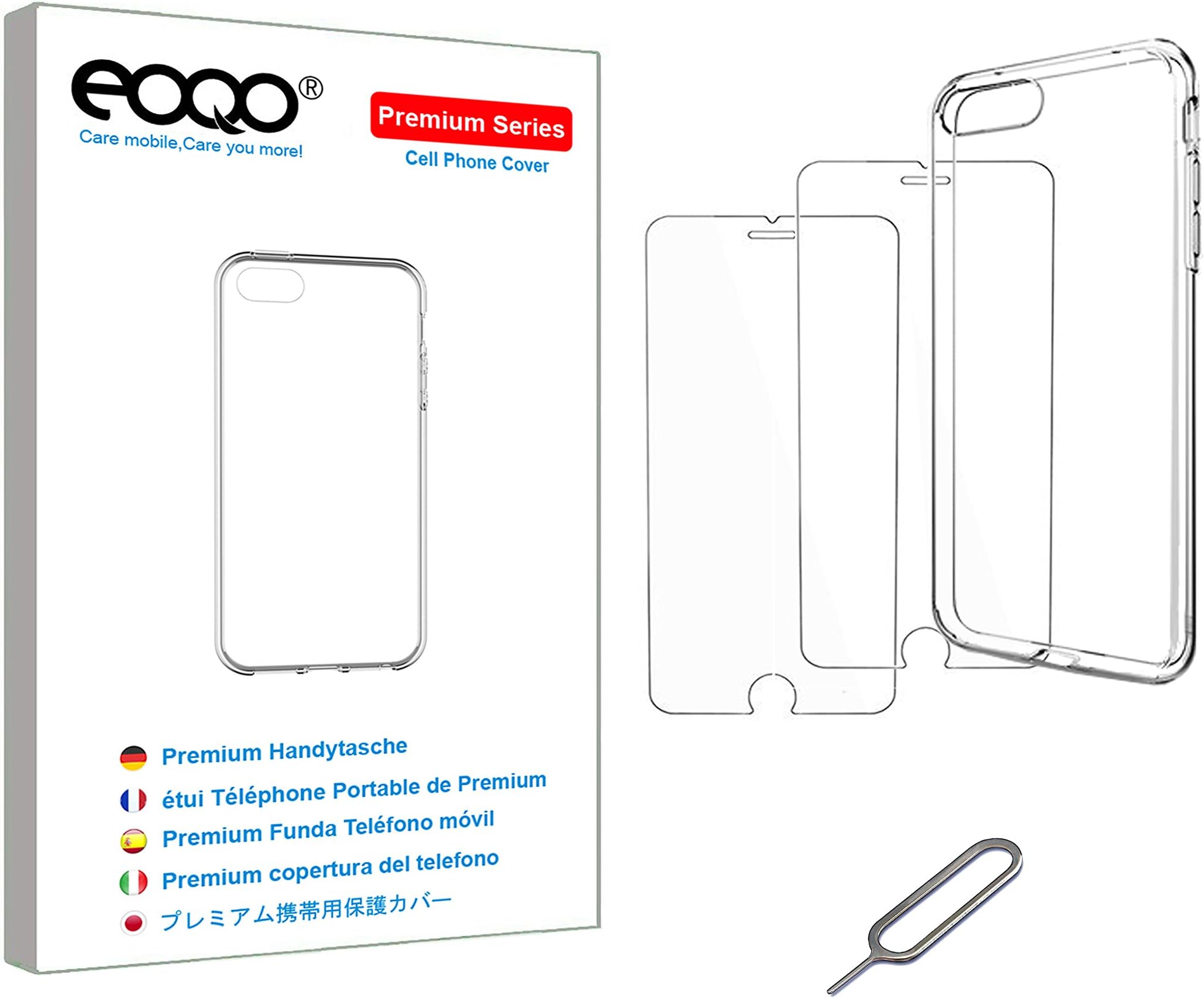eoqo Compatible with iPhone 7 Plus iPhone 8 Plus Case with Screen Protector |Soft Back Case, [Bubble Free] Tempered Glass Screen Protector for iPhone 7 Plus(2016 Release) iPhone 8 Plus(2017 Release)