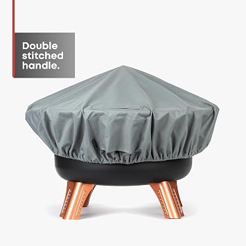Fineway Premium Round Fire Pit Cover Waterproof - Heavy Duty, UV-Resistant Outdoor BBQ & Firepit Protector with Ventilation Window and Handle - Firepit Cover Round for Firepits Up to 131cm Diameter