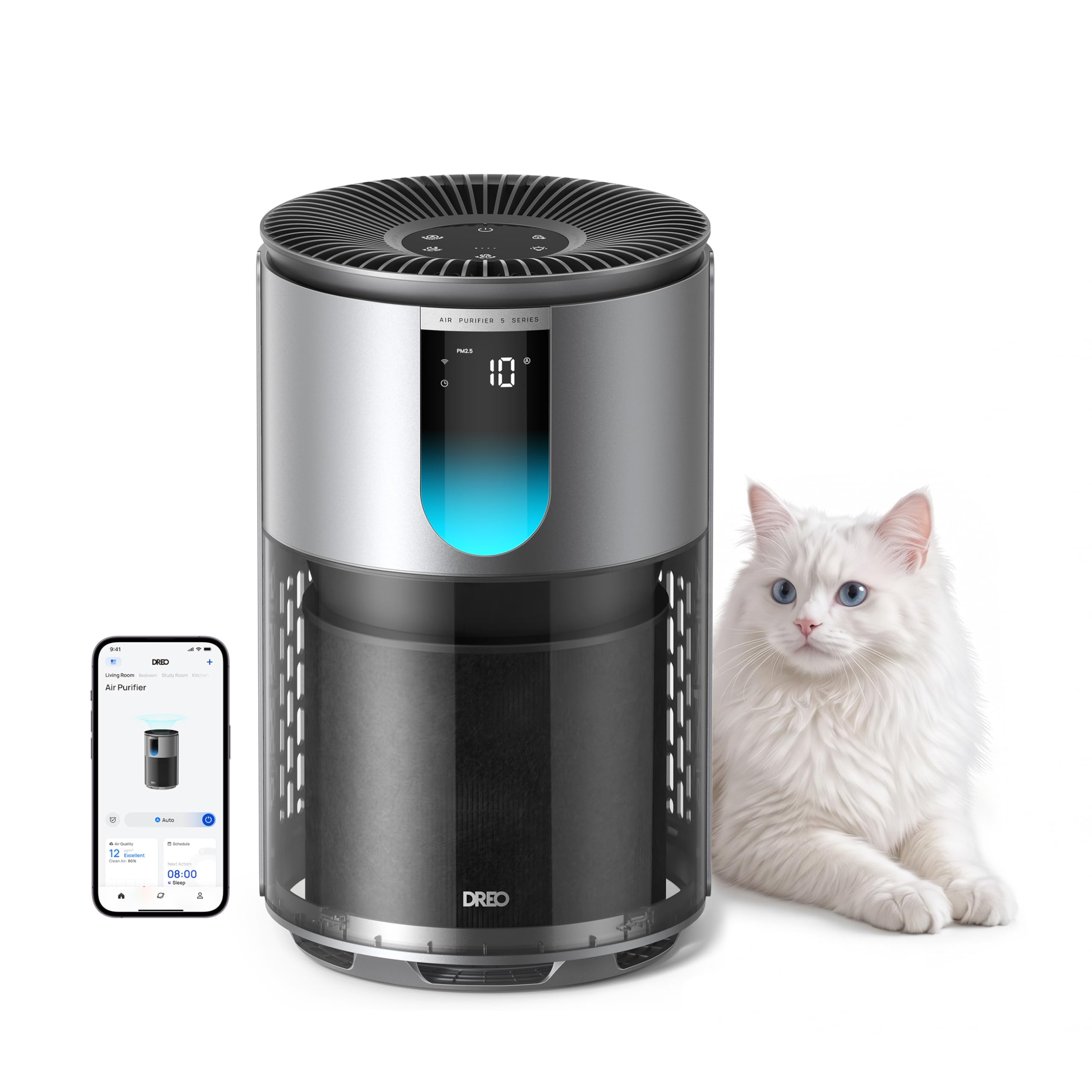 DREO Smart Pet Air Purifier for Home, Bedrooms Air Cleaner with Wi-Fi/Voice/Alexa, Auto/Turbo/HEPA Sleep Mode for Smoke, Dust, Pollen, Odor, PM2.5 Quality Monitor, 4 Speeds, DR-HAP009AS (DREO 539AS)