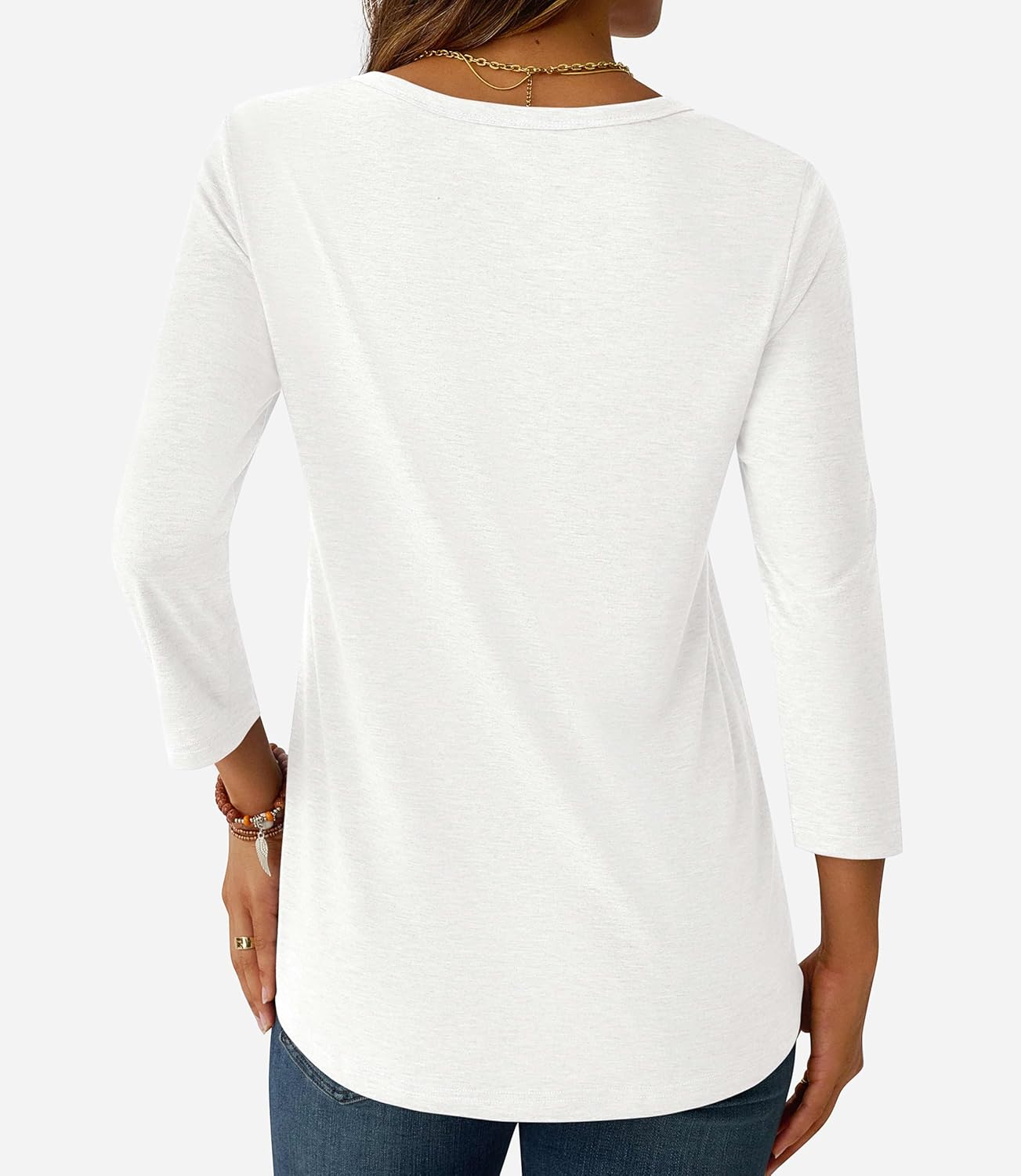 Womens Tops 3/4 Sleeve Shirts V Neck Casual Blouses Basic Loose Fit Pullover Tshirts - Image 4