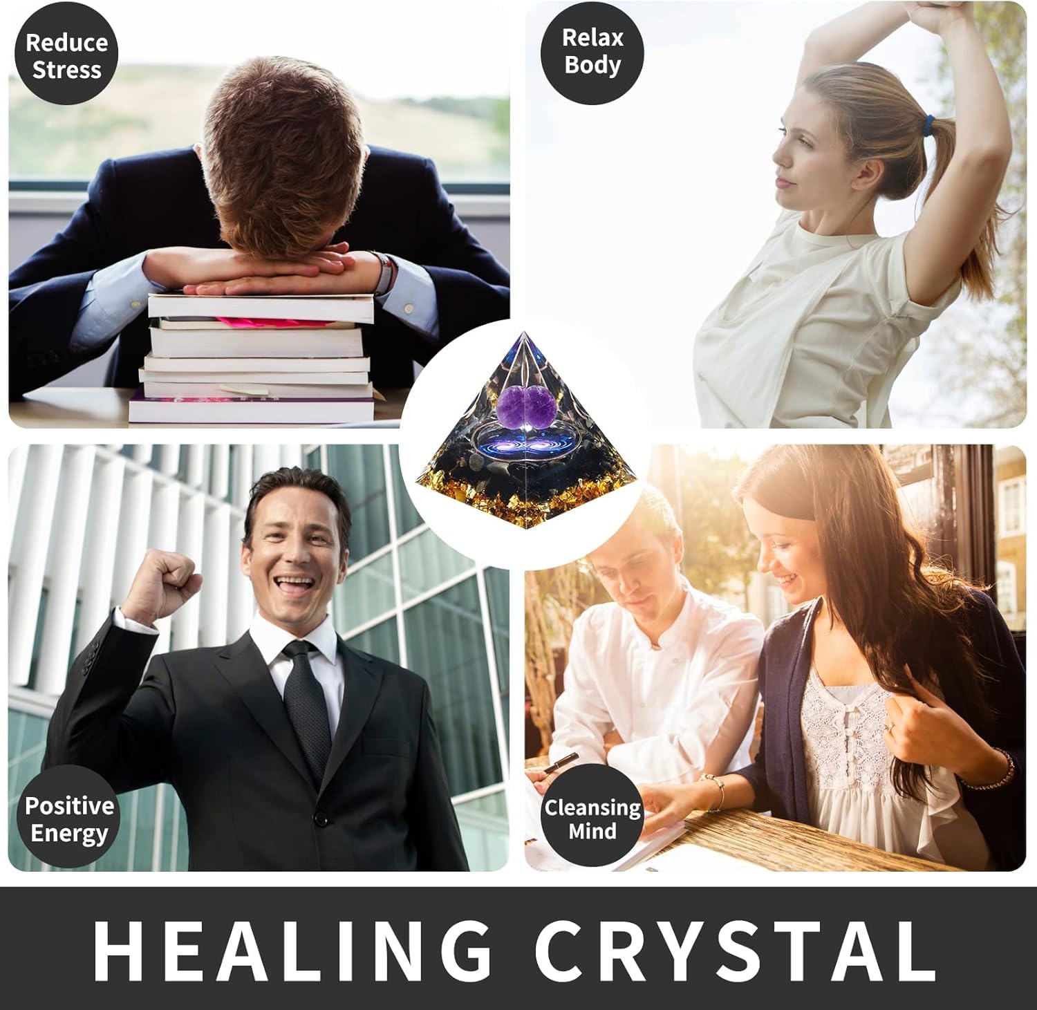 Mokeum Pirámide de orgón para la energía Positiva, pirámide de la Esfera de Cristal de Amatista, generador de energía de Cristales de protección para Reducir el estrés meditación curativa