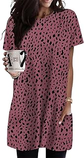 Womens Summer Tunic Tops for Leggings Casual Short Sleeve Long Shirts wi...