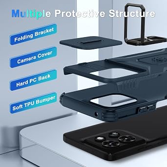 Compatible with Motorola Moto G Power 5G 2025 Case with Slide Camera Cover+Screen Protector+Metal Rotated Kickstand,Tough Hybrid Heavy Duty Shockproof Phone Cover,Blue