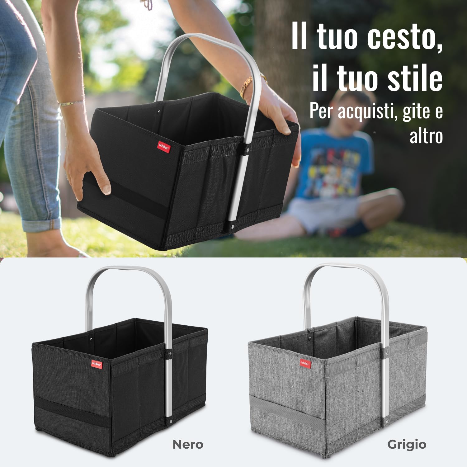 Cestino per la spesa, pieghevole, 27 l, stabile, con molto