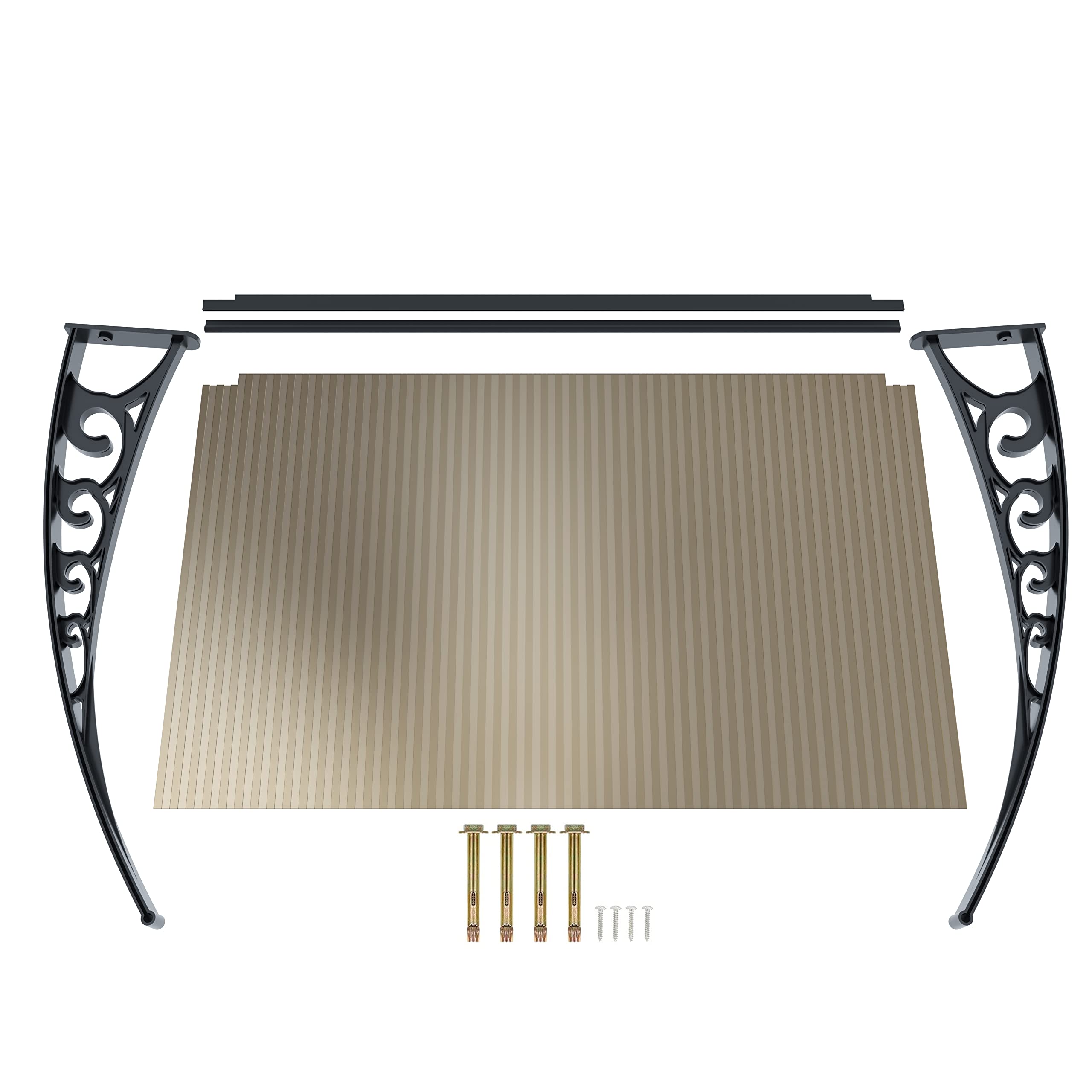 Pensilina Per Copertura In Policarbonato Alveolare Tettoia Modulabile Per Esterno Per Porte Balcone Finestre Elegante E Resistente, Colore Nero E Fumè (80 x 120 cm)