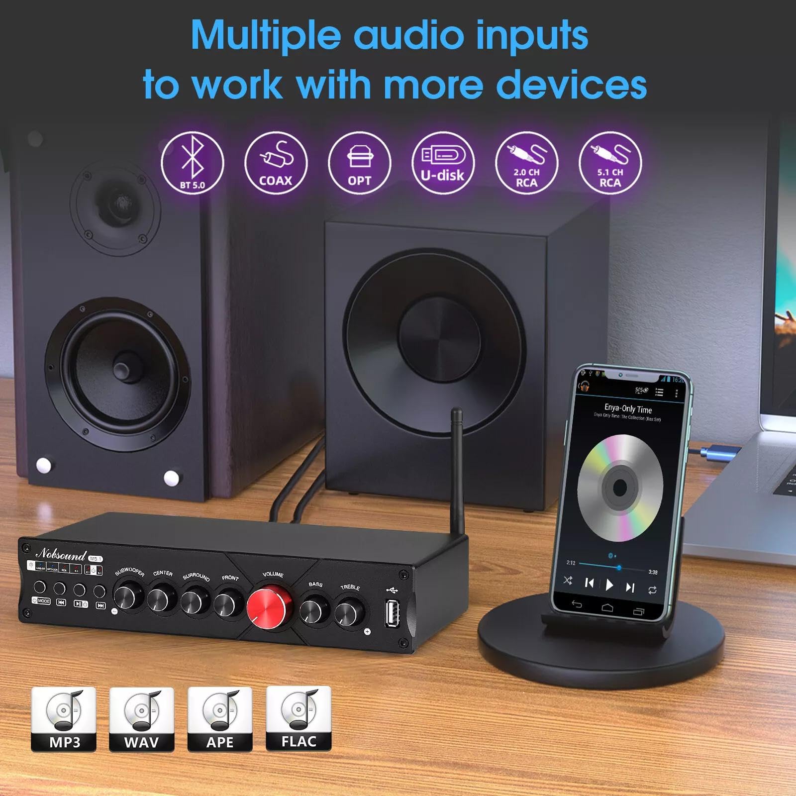 Nobsound HiFi 5.1 canali Bluetooth amplificatore stereo per home theater, power amp, subwoofer, amplificatore audio