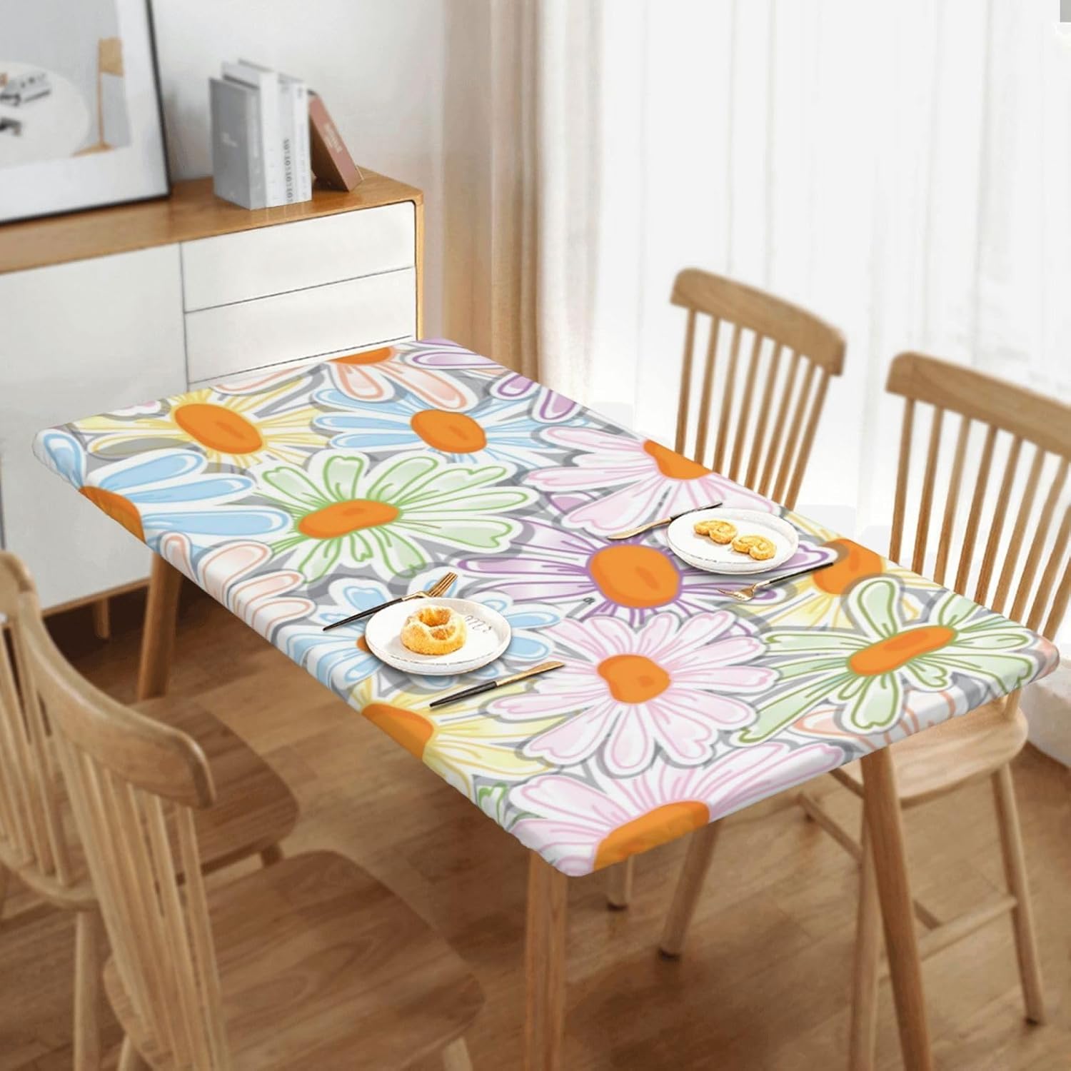 Nappe à fleurs bohème élastique pour protéger la table du salon