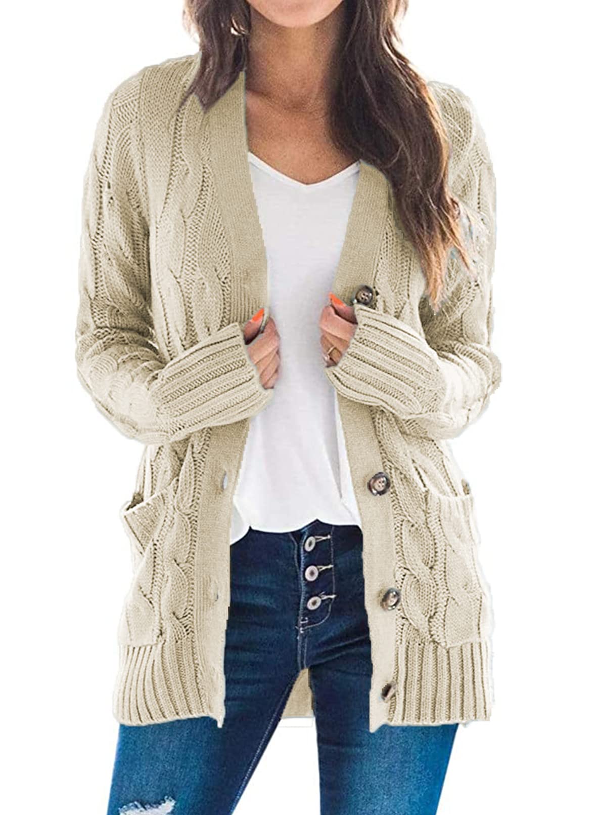 Uusollecy Cárdigan de Manga Larga para Mujer, para otoño e Invierno, Informal, con Botones, Tallas