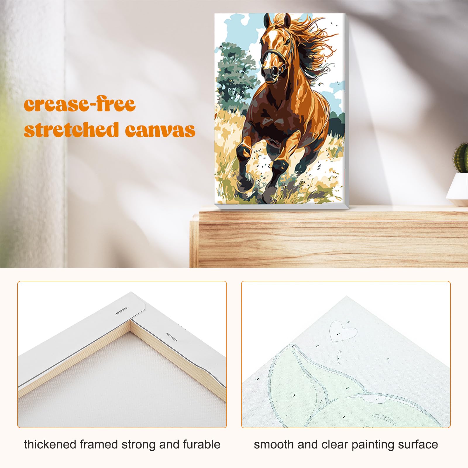 Figured'Art Schilderen Op Nummer Volwassenen Canvas Paard In Het Blauw Handwerk Acrylverf Kit Diy Compleet 40x50cm Met Diy Houten Lijst