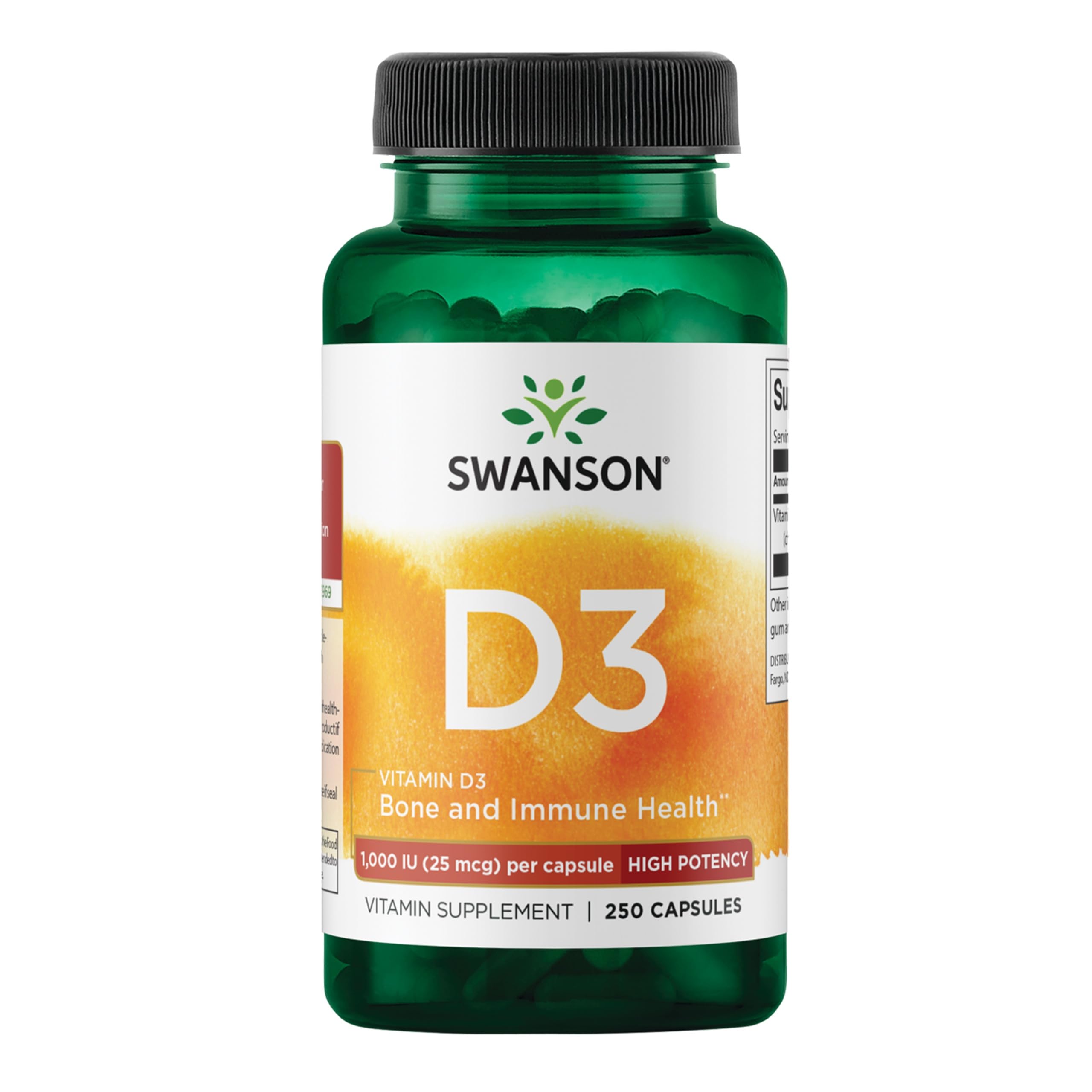 Swanson Vitamin D3 - High Potency, 1,000 IU (25 mcg) 250 Caps