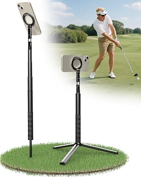 MOSENVKA Golf Tripod & Monopod Magnetic Phone Holder Golf Selfie Stick Tripod Ground Mount to Record Golf Swing Adjustable Golf Stick Aluminum Golf Swing Training Aid Compatible with iPhone Android
