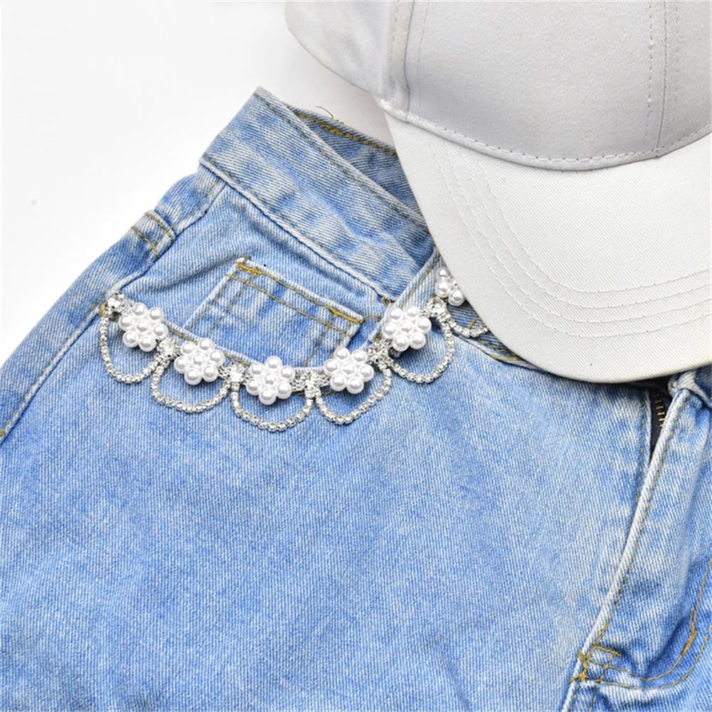 Frędzle z kryształkami, Rhinestone Perłowy Łańcuszek z frędzlami Wykończenia z frędzlami Przyszyte ozdoby Białe 1 jard(Style 2)