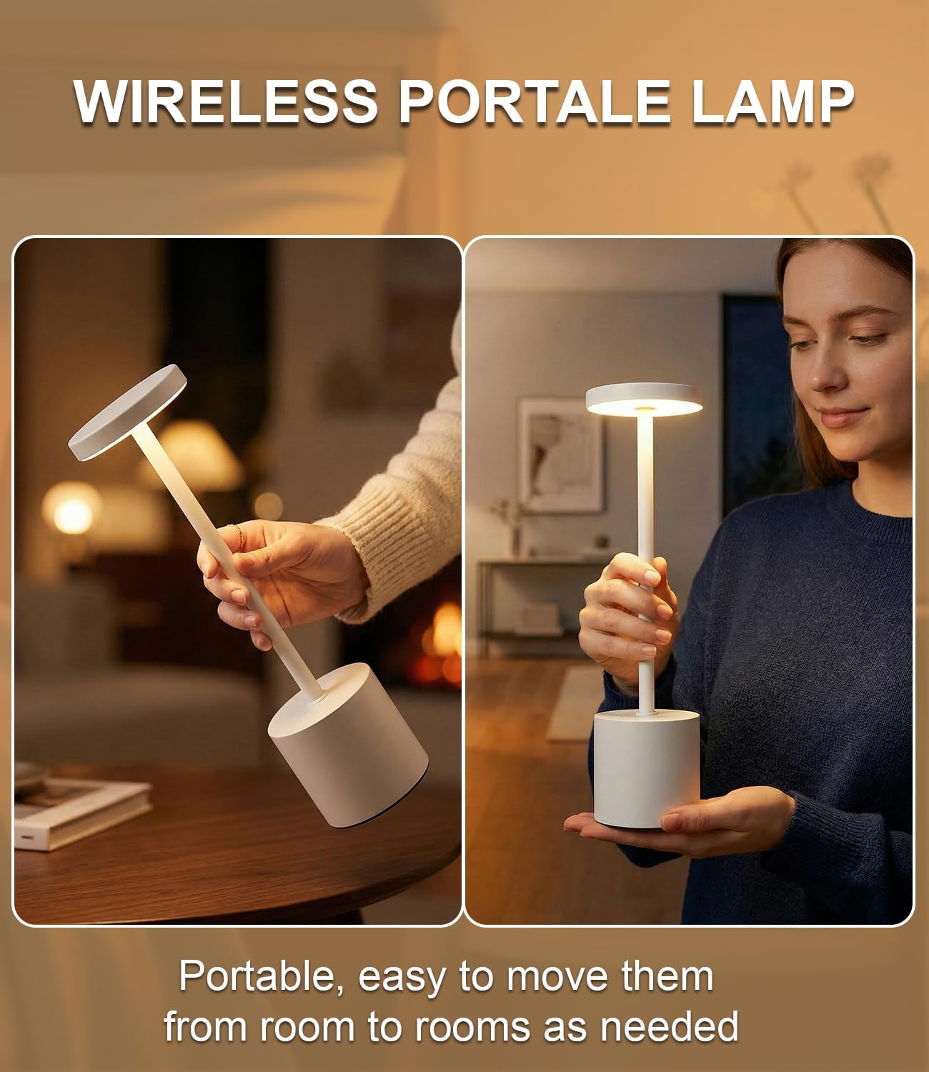 Swinerton White Rechargeable Cordless Table Lamps Set, 5000mAh Battery Powered Wireless Table Light, Portable LED Desk Lamp, 3 Color Dimmable Lighting for Restaurant Dining Patio Outdoor Bedroom