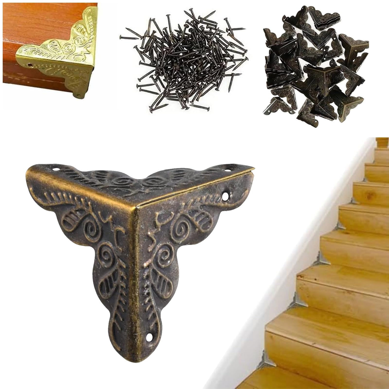WEQEER Stair Dust Corners for Wooden Steps, Antique Dust Corners for Stairs, Stair Dust Corners Decorative, Star Dust Corners for Stairs, Vintage Stair Dust Corners (100 Pieces, Bronze), Pack of 100