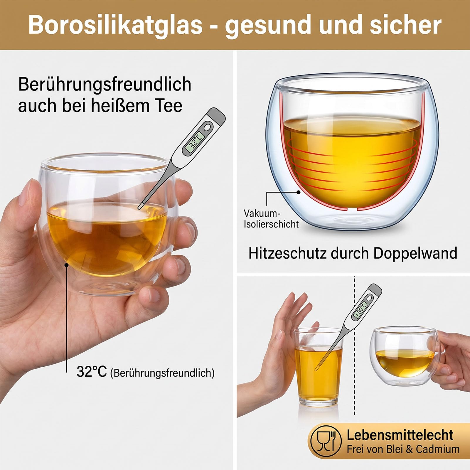 Generisch Doppelwandige Trinkgläser aus Borosilikatglas (450, Milliliter)