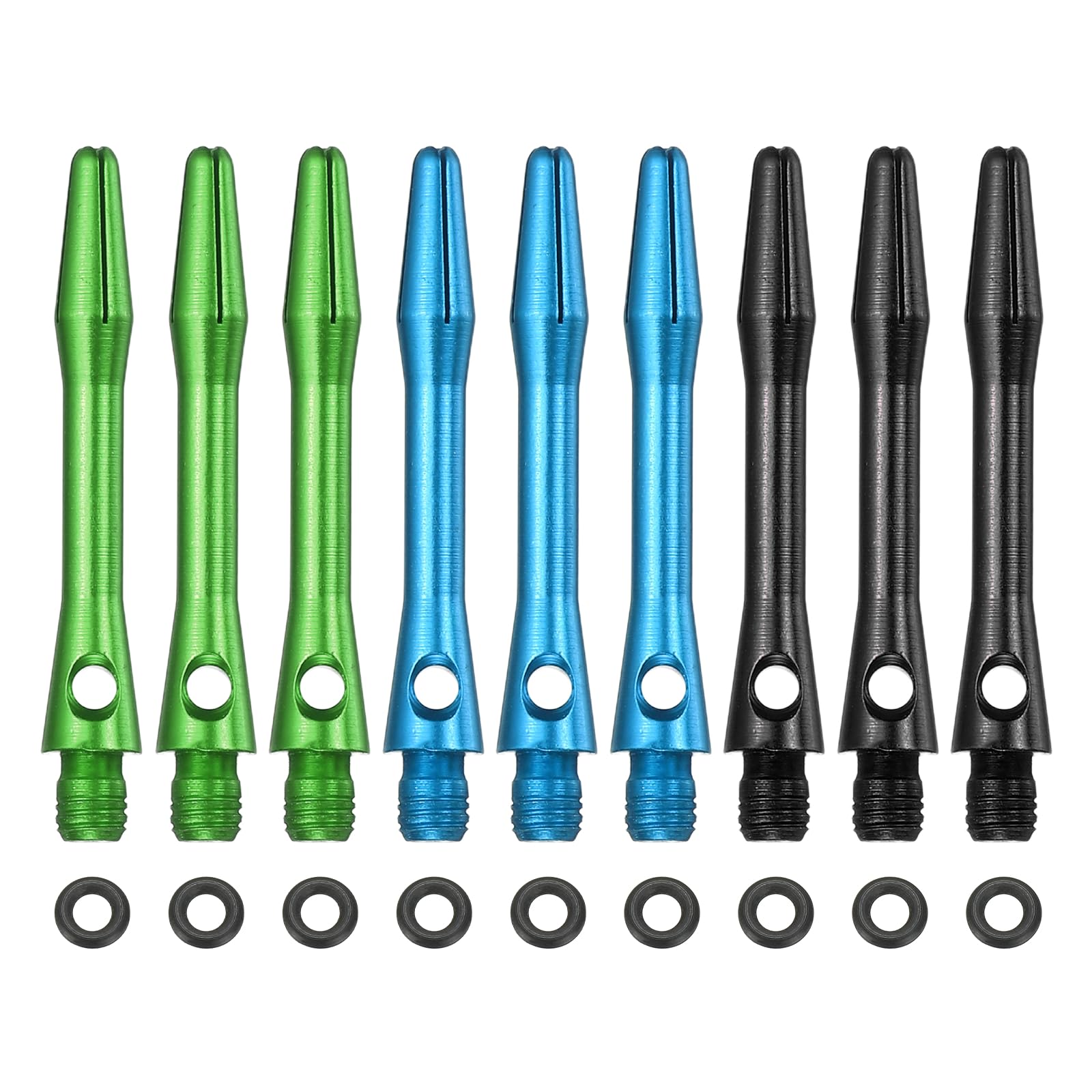 YELARXI Dart Shafts for Steel Tip, Medium 2BA Thread Aluminum Dart Shaft Set with Rubber Ring Replacement Accessories for (Darts Training/Sharpener), 35mm & 21 Set & Black/Sky Blue/Green
