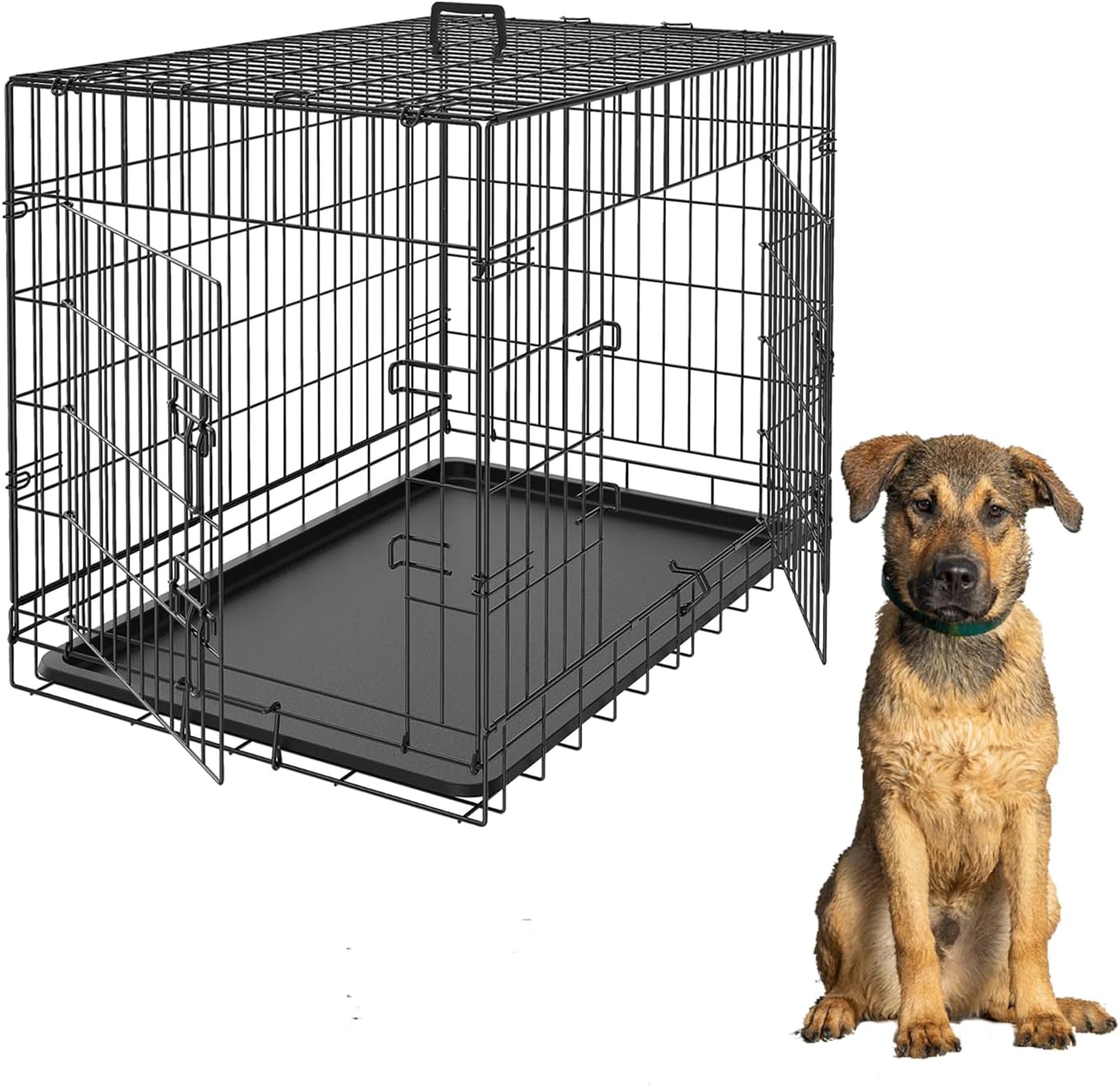 Home for Pets Dog Crate Cage Extra Folding Large Double Door Pet Crate,Includes Divider and Tray,(Black,36)