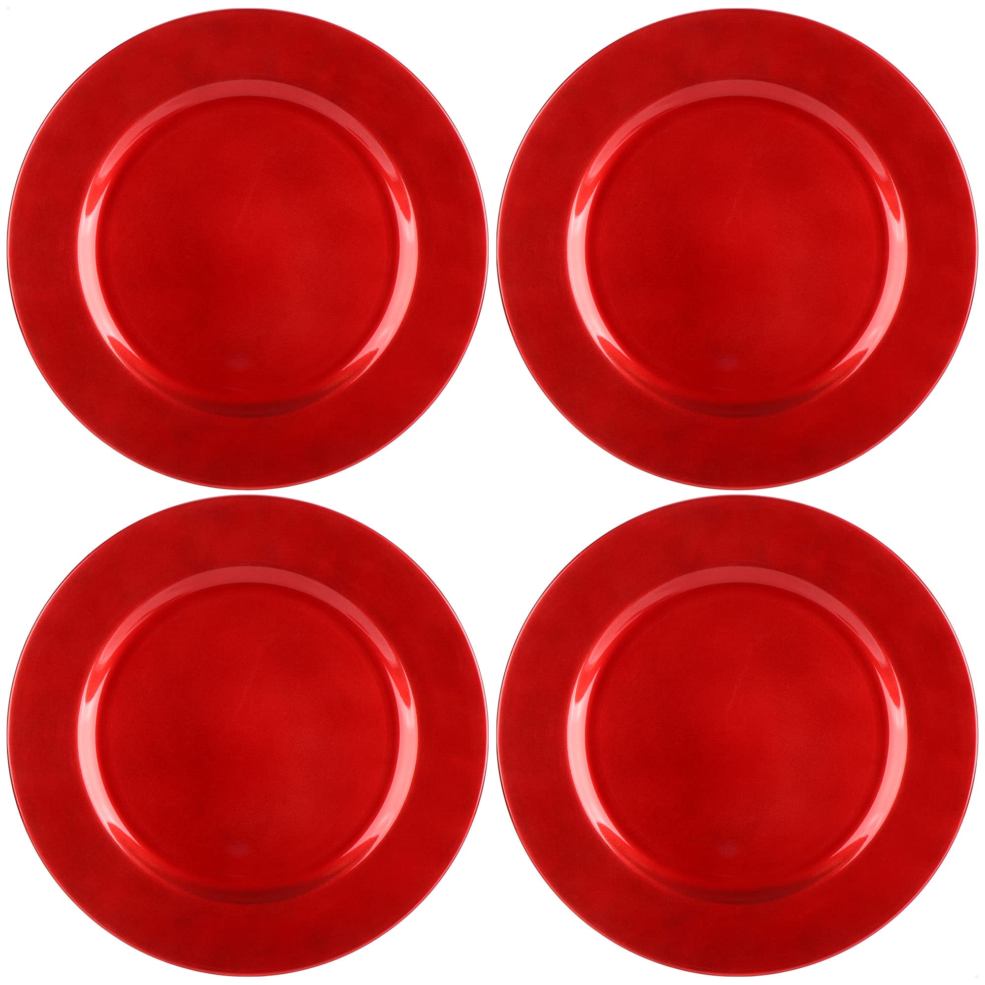 COM-FOUR® 4x talerze ladujace w kolorze blyszczacej czerwieni | monochromatyczne spodki wielokrotnego uzytku jako dekoracje stolu - na wesela - uroczystosci rodzinne lub Boze Narodzenie