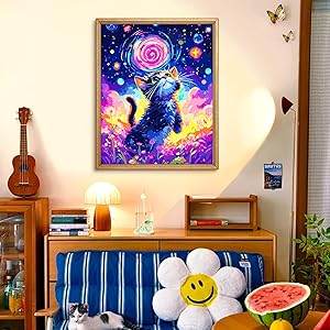 Yunnuo Starry Night Cat Paint by Numbers Kit for Adults Beginner,Paint by Numbers Animals,DIY Adult Paint by Numbers on Canvas for Home Decor & Gift (16x20 inch/40x50cm)