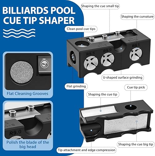 Miniatura 2 de Moldeador de punta de taco de billar 11 en 1, kit de repuesto de puntas de taco de piscina, puntas de taco de piscina, herramienta de punta de taco