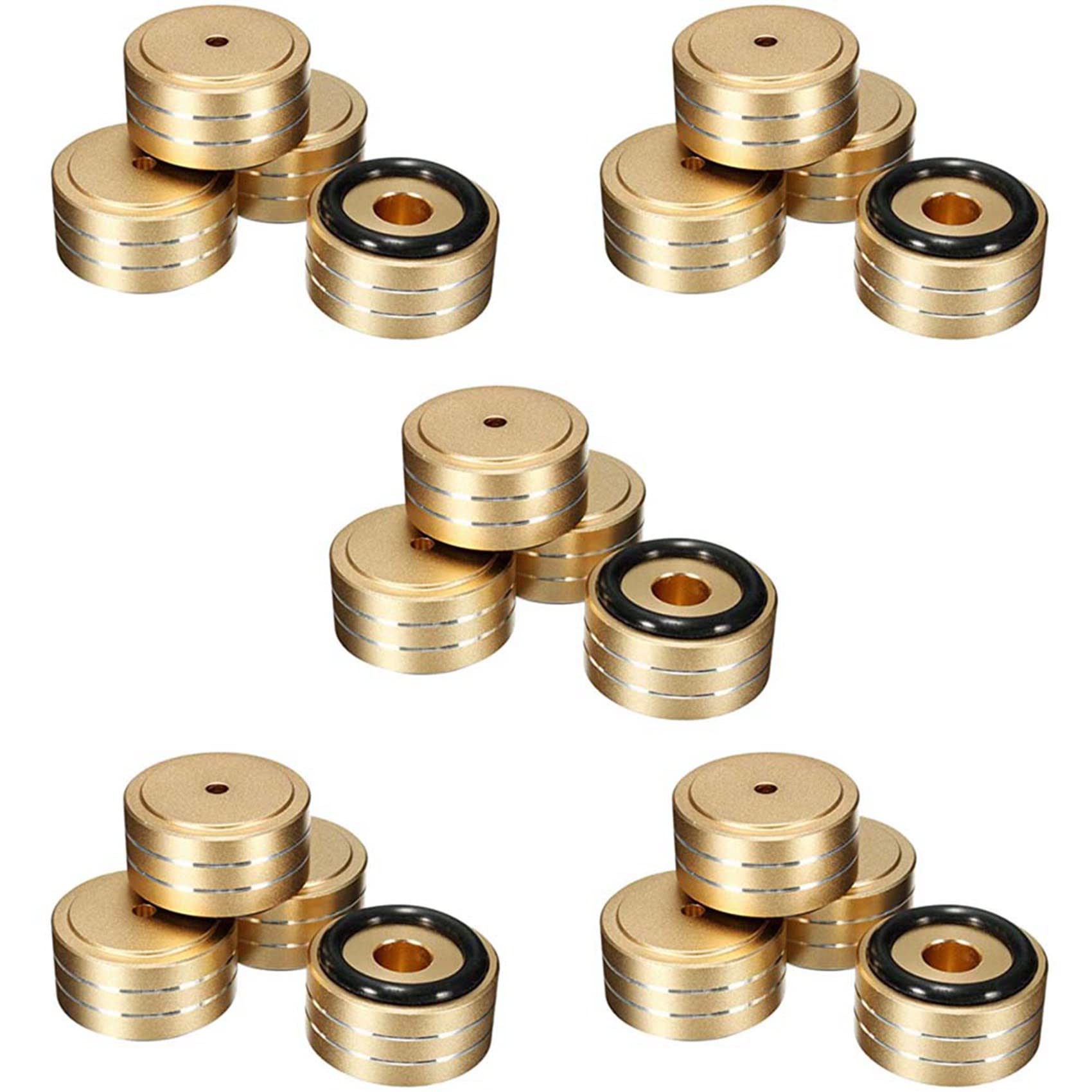 20 Piezas 40X20mm Aluminio HiFi AMP Soporte de Aislamiento de Altavoz Almohadilla de Pie para Tocadiscos (Dorado)