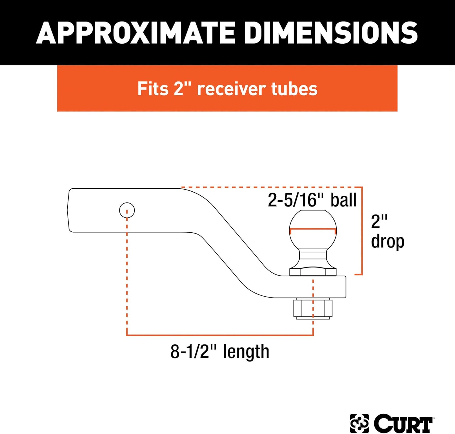 CURT 45331 Trailer Hitch Mount with 2-5/16-Inch Ball & Pin, Fits 2-Inch Receiver, 15,000 lbs, 2-In Drop : Automotive