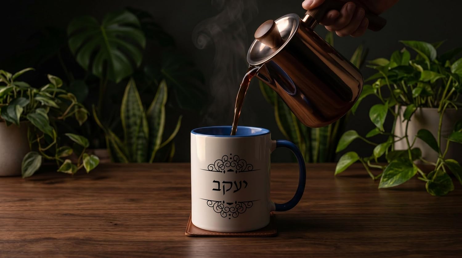 3dRose Hebrew Names Jacob or Yaakov. Personalized 11oz Two-Tone Blue Mug image 3