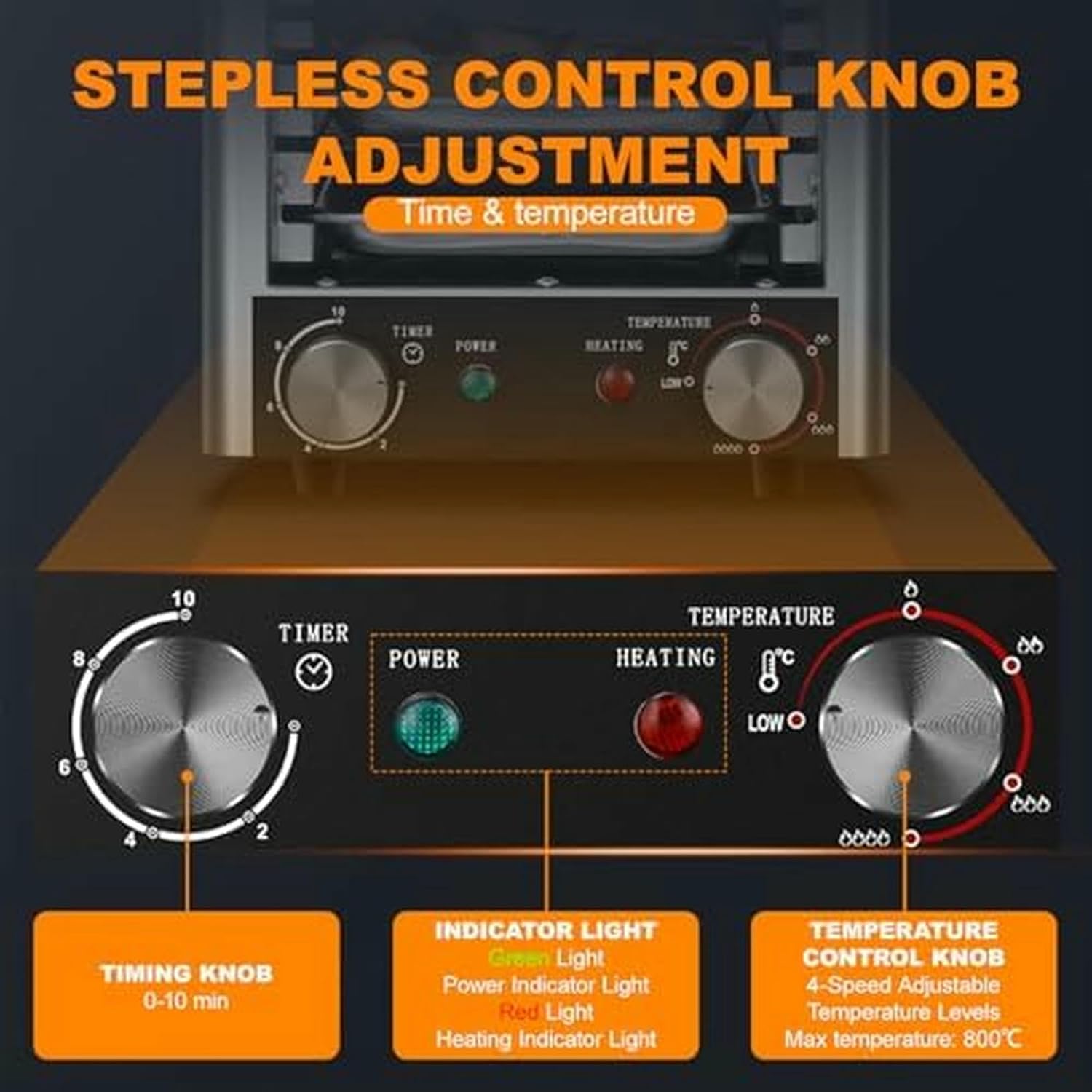 Electric Steak Grill with 10min Timer & Adjustable Temperature up to 800℃, Portable Indoor Countertop Oven for BBQ, Toast, Broil Chicken, Beef, Vegetables