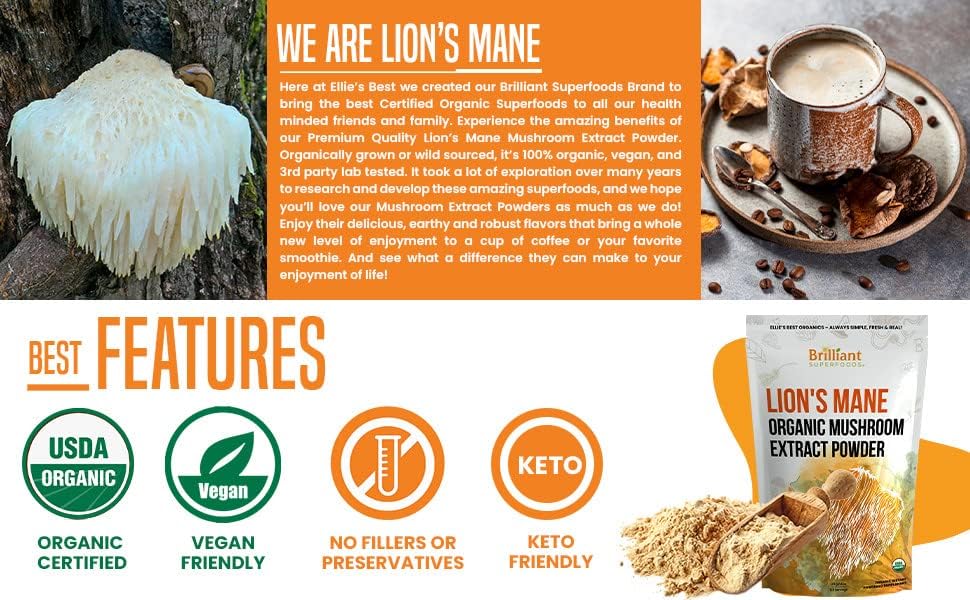 Ellie's Best Lions Mane Mushroom Extract Powder Supplement Organic 114 Servings - Double Extracted for Highest Potency - Dissolves in Coffee, Tea, Juice etc.4oz - Image 6