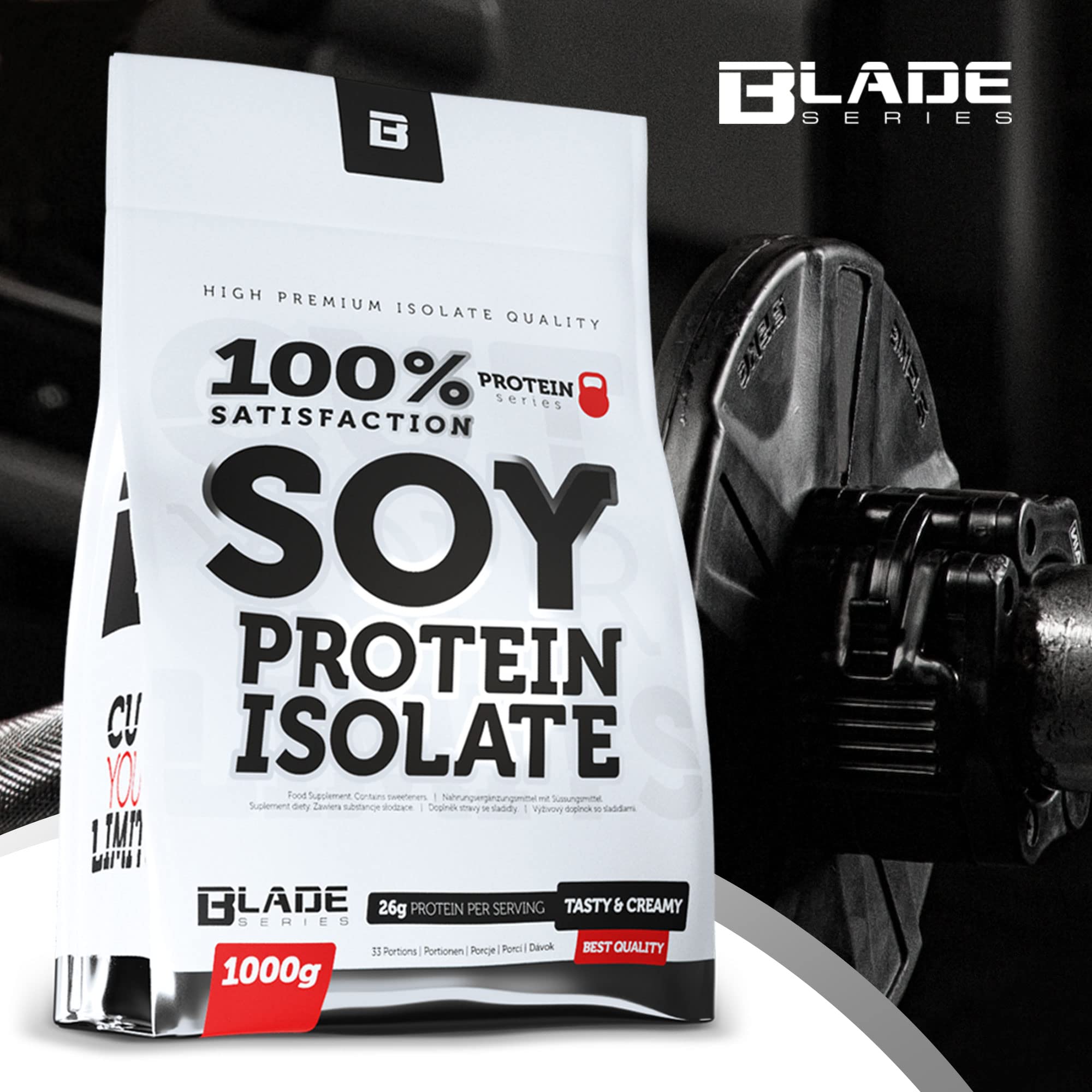 Soja Protein Isolat 1000g Vanille - Veganes Proteinpulver High Protein - Eiweiss Pulver fuer Muskelaufbau & Diaet - Protein Shake pflanzlich - Blade Series