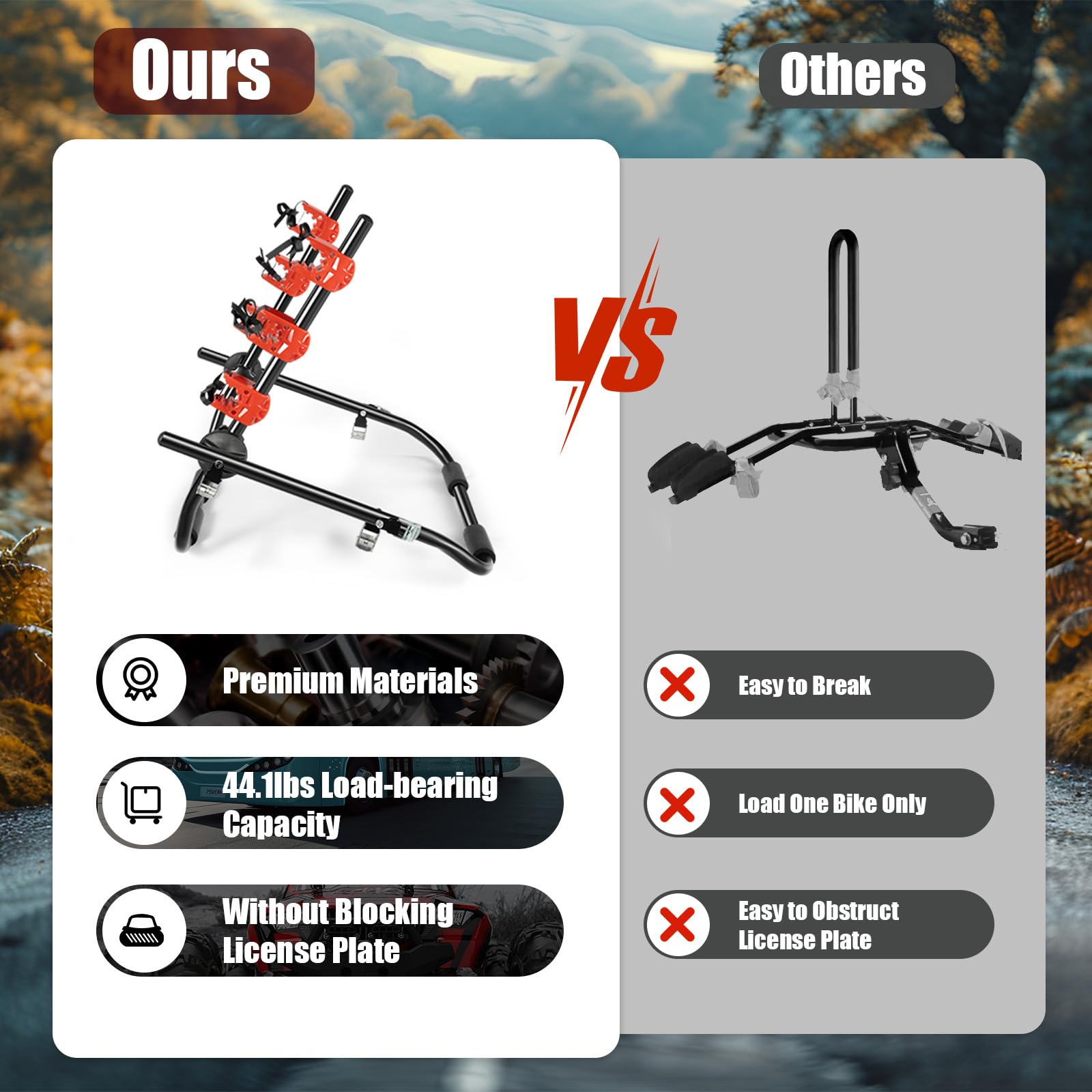 3-Bike Hitch Mount Rack, Vehicle Trunk Mount Bike Rack, Folding Bike Rack Portable Adjustable Bike Rack, Suitable for Most Hatchbacks, Cars, Suvs and Vans