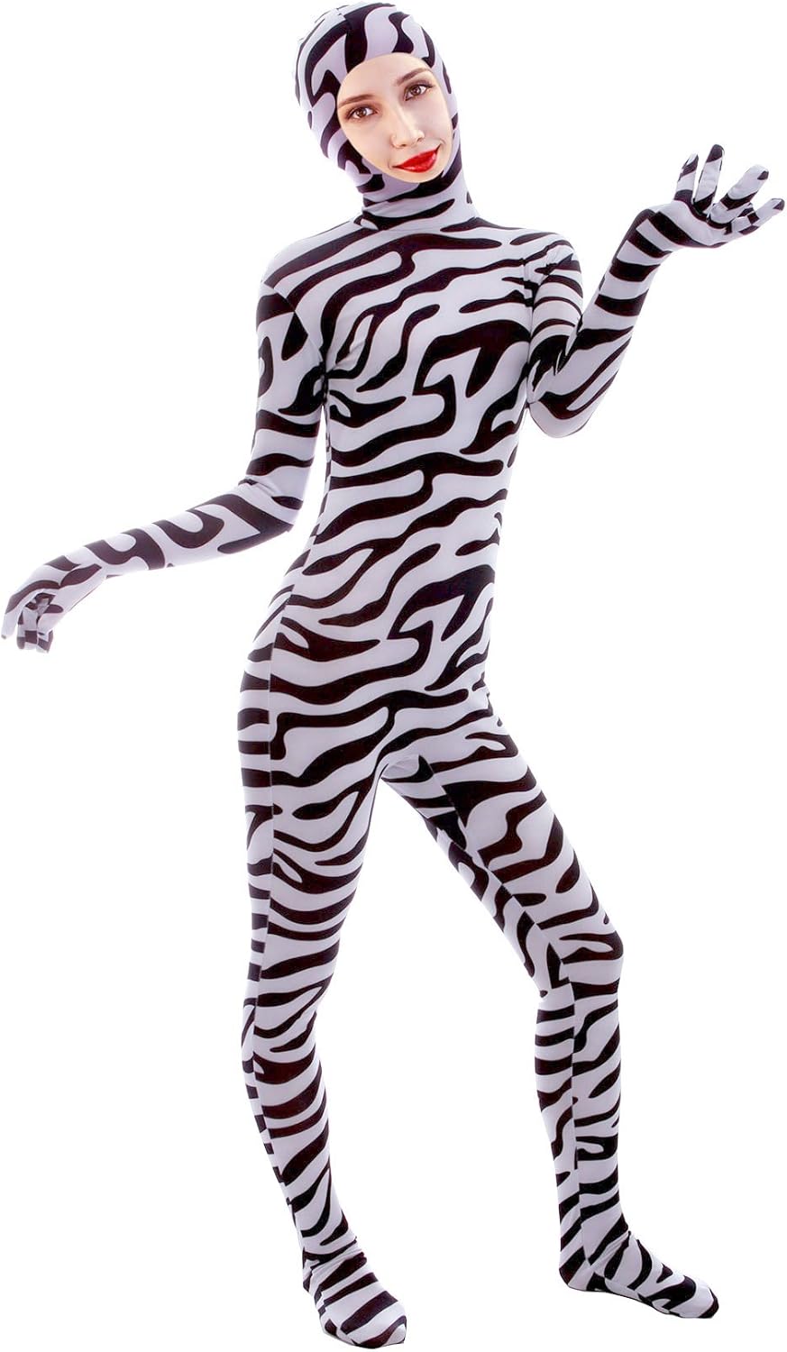 Sheface Men's and Women's Spandex Open Face Costume Bodysuit Stretchy Halloween Cosplay Face Open Body Suit