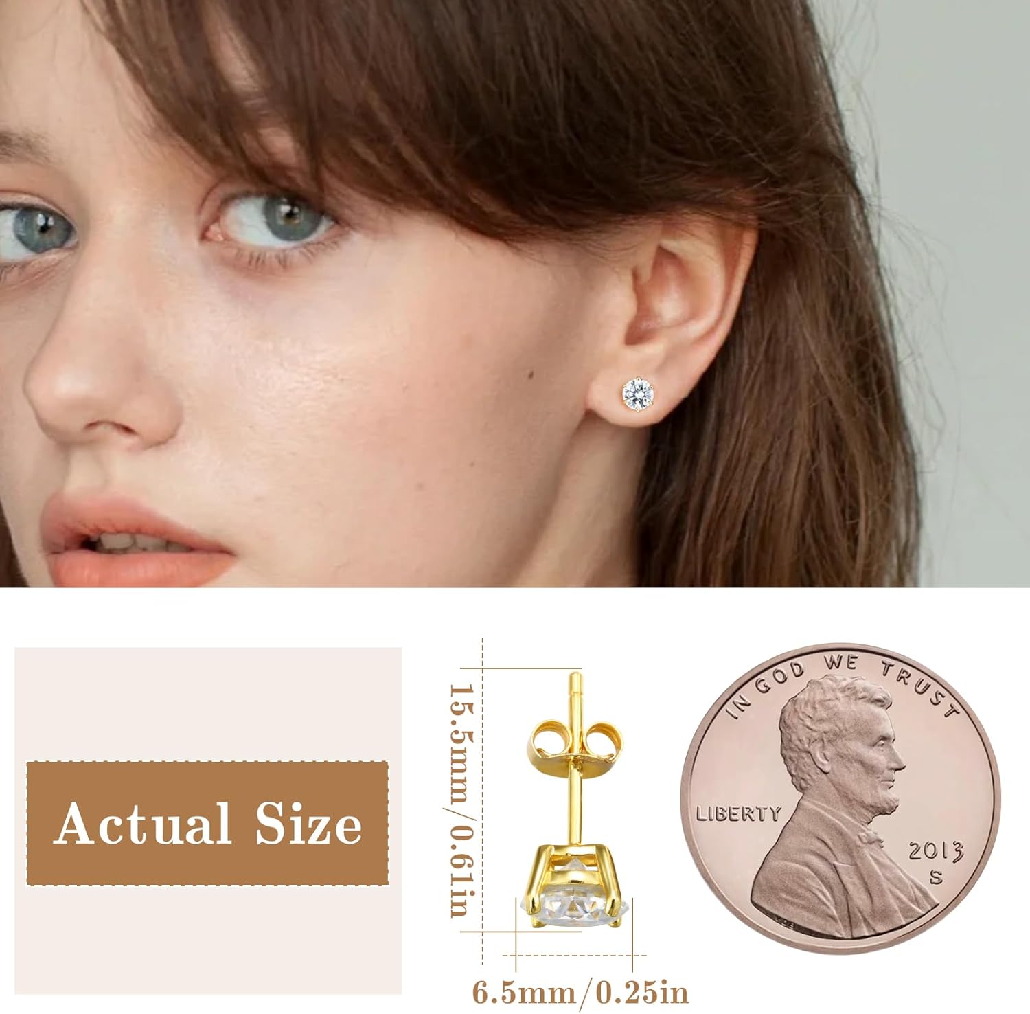 Moissanite Stud Earrings for Women, Lab Created Diamond Solitaire Earrings Gold Vermeil 925 Sterling Silver Jewelry Gift Women Men - Image 2