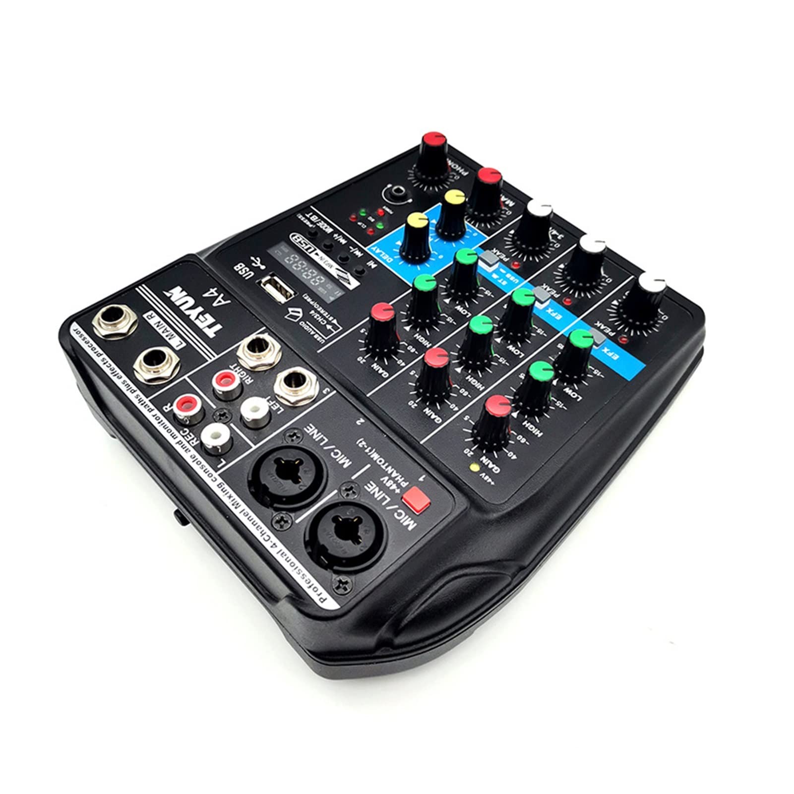 Attrezzatura per DJ per Feste A4 Bluetooth Console di miscelazione del Suono USB Registra Computer 48V Phantom Power Delay RepAeat Effect 4 Canali USB Mixer Audio(E-U)