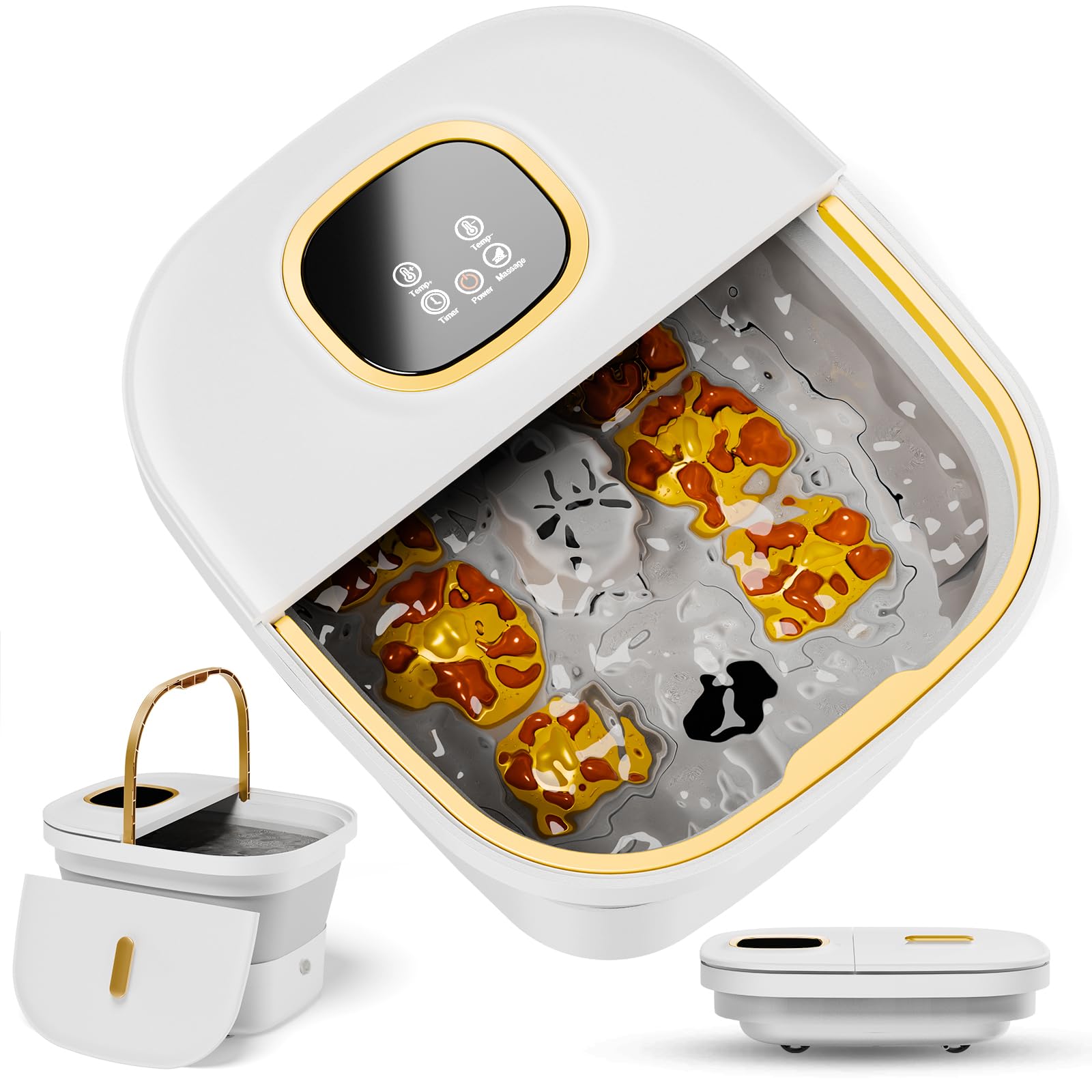 Collapsible Foot Spa with Heat,Remote Temperature Control and Bubble,Foot Bath Tub with 6 Massage Rollers,Timer and Pumice Stone,Electric Pedicure Foot Spa Machine for Feet Care white