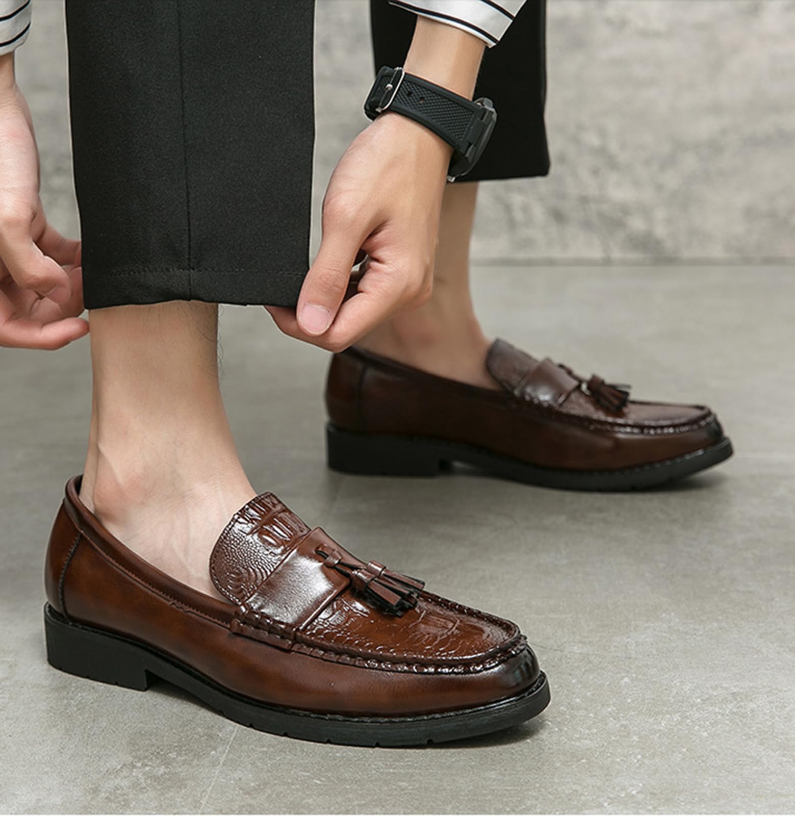 Uomo Bello Mocassini con Nappe Wingtip Brogue Slip-on Formali Scarpe da Sera