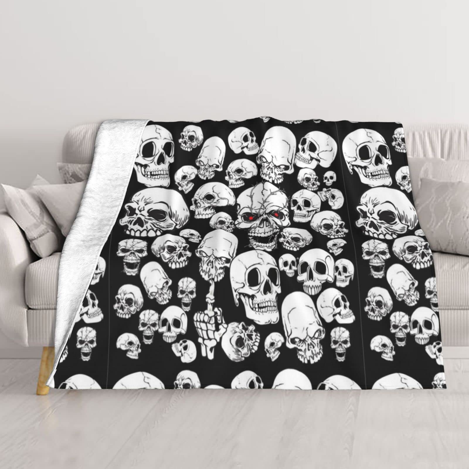 Couverture de canapé imprimée tête de mort maléfique double couche en polaire douce