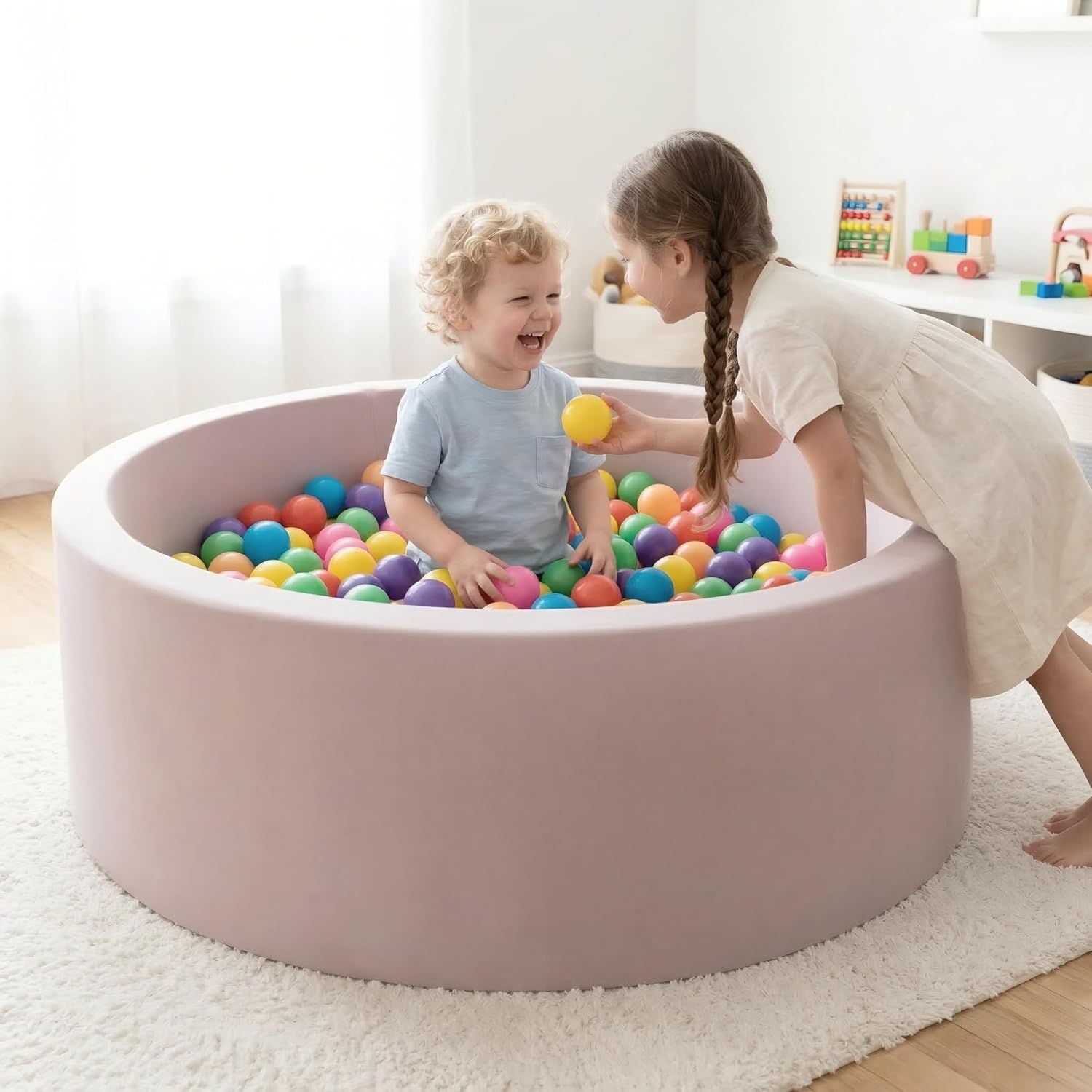 Baby Foam Ball Pits 35.4" Soft Round Memory Foam Ball Pits for for Babies Toddlers Kids Dogs Cats Indoor Outdoor Playpen Ideal Gift for Girls Boys NOT Included Balls 35.4" Grey