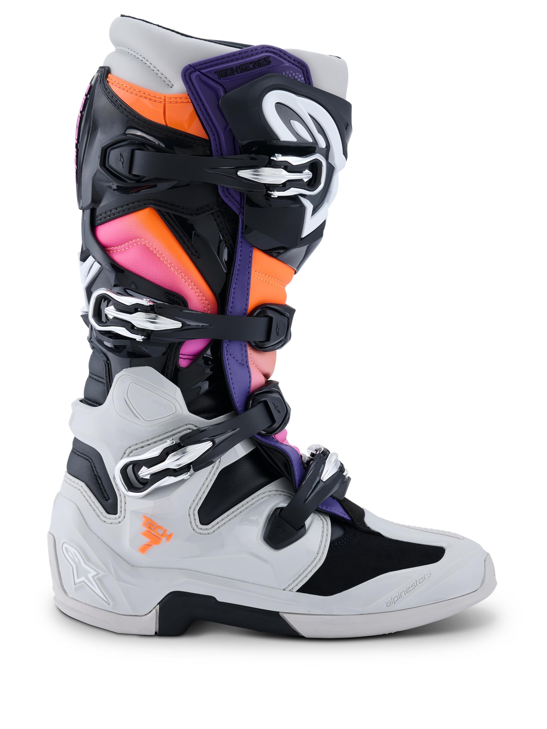 Alpinestars Tech 7 Boots 12, Black/Light Gray/Orange Fluo/Magenta
