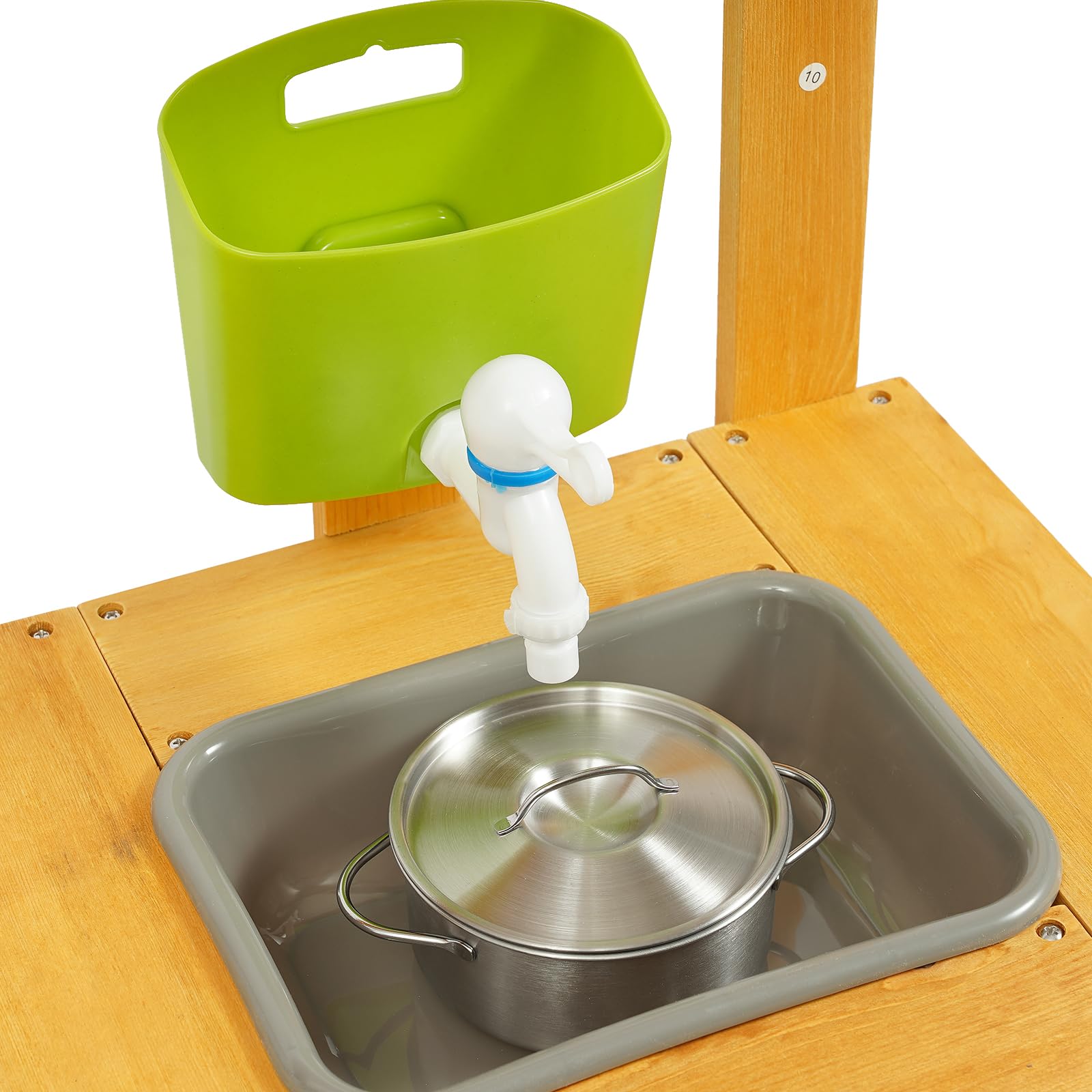 Grande cuisine en bois pour enfants – Cuisine de jeu extérieure avec véritable robinet, évier et accessoires pour un jeu créatif dans le jardin – Jouet de rôle robuste pour enfants de 3 à 8 ans
