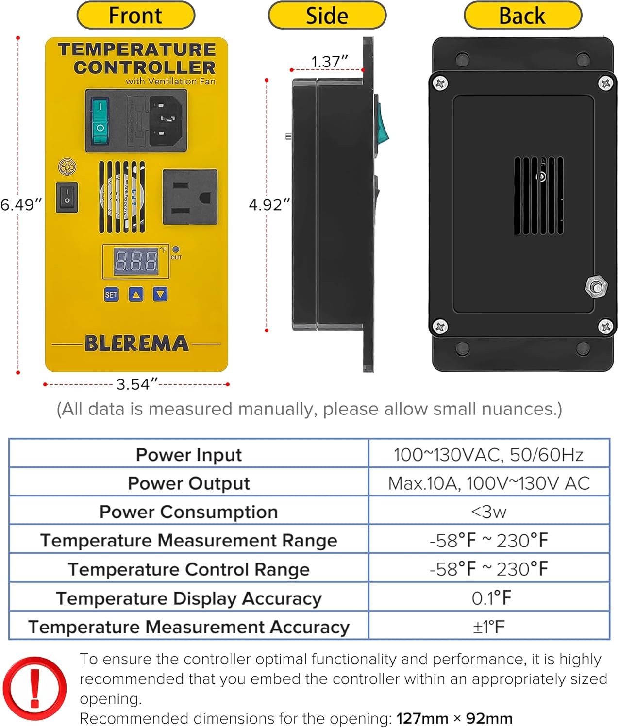 Digital Temperature Controller with Built-in Ventilation Fan, Thermostat Controller - Perfect for Various Enclosures: Puppy Incubator, Greenhouses, Grow Tents, Reptile Terrariums – Easy Installation