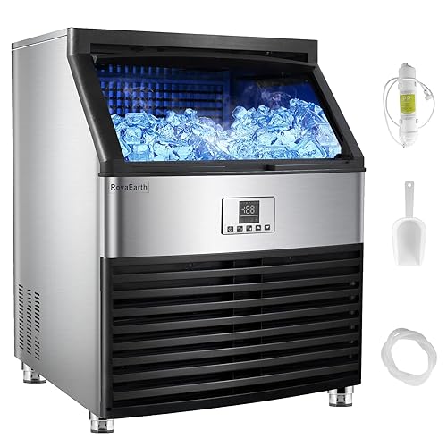RovaEarth Máquina comercial para hacer hielo de 385 libras24 horas con cubo de almacenamiento de 78 libras, 126 cubitos de hielo listos en 8 a 15