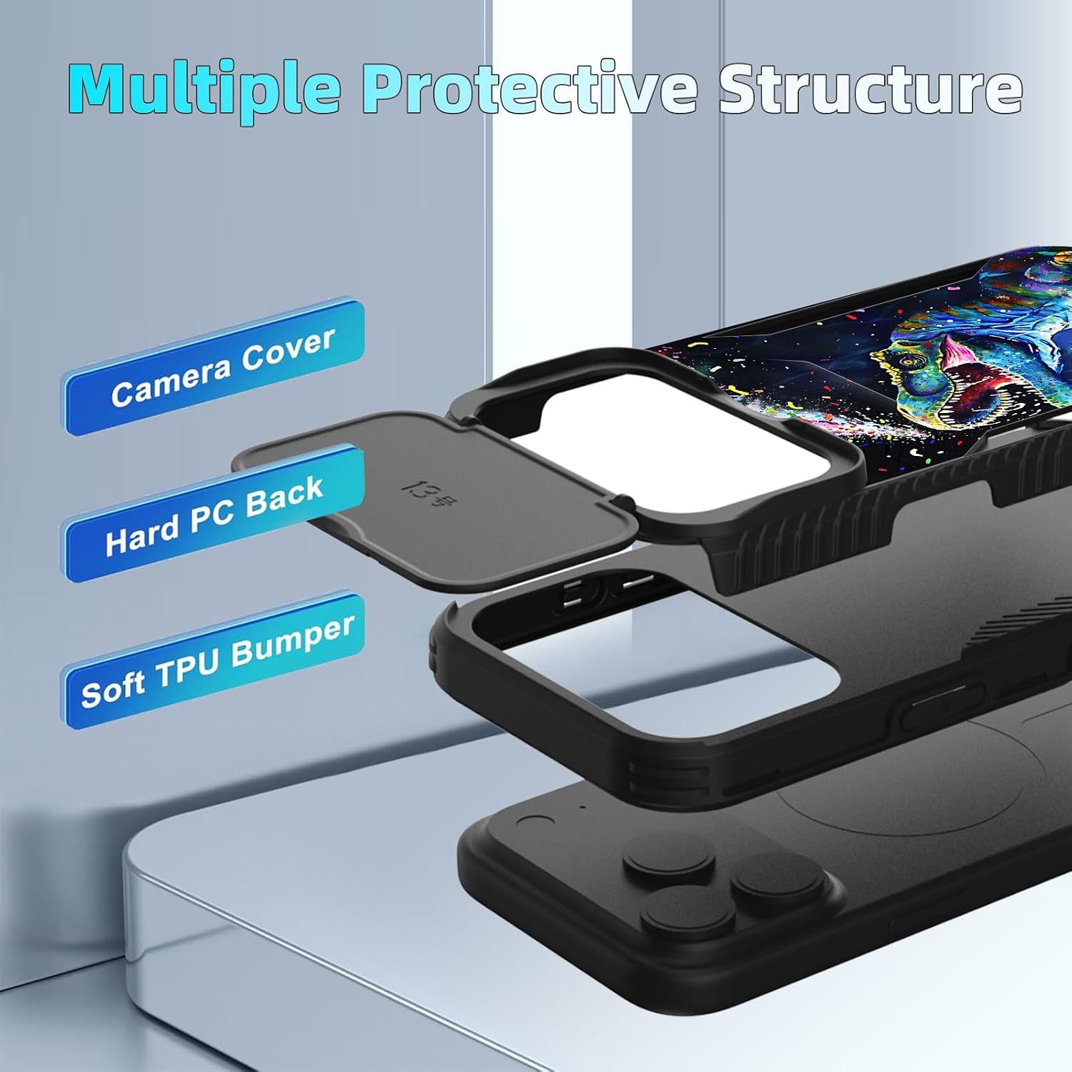 for iPhone 17 Pro Max Case Built in Slide Camera Lens Cover,Heavy Duty Shockproof Protection Dual Layer Case for iPhone 17 Pro Max 6.9'' 2025,Colorful Cool Dinosaur image 4