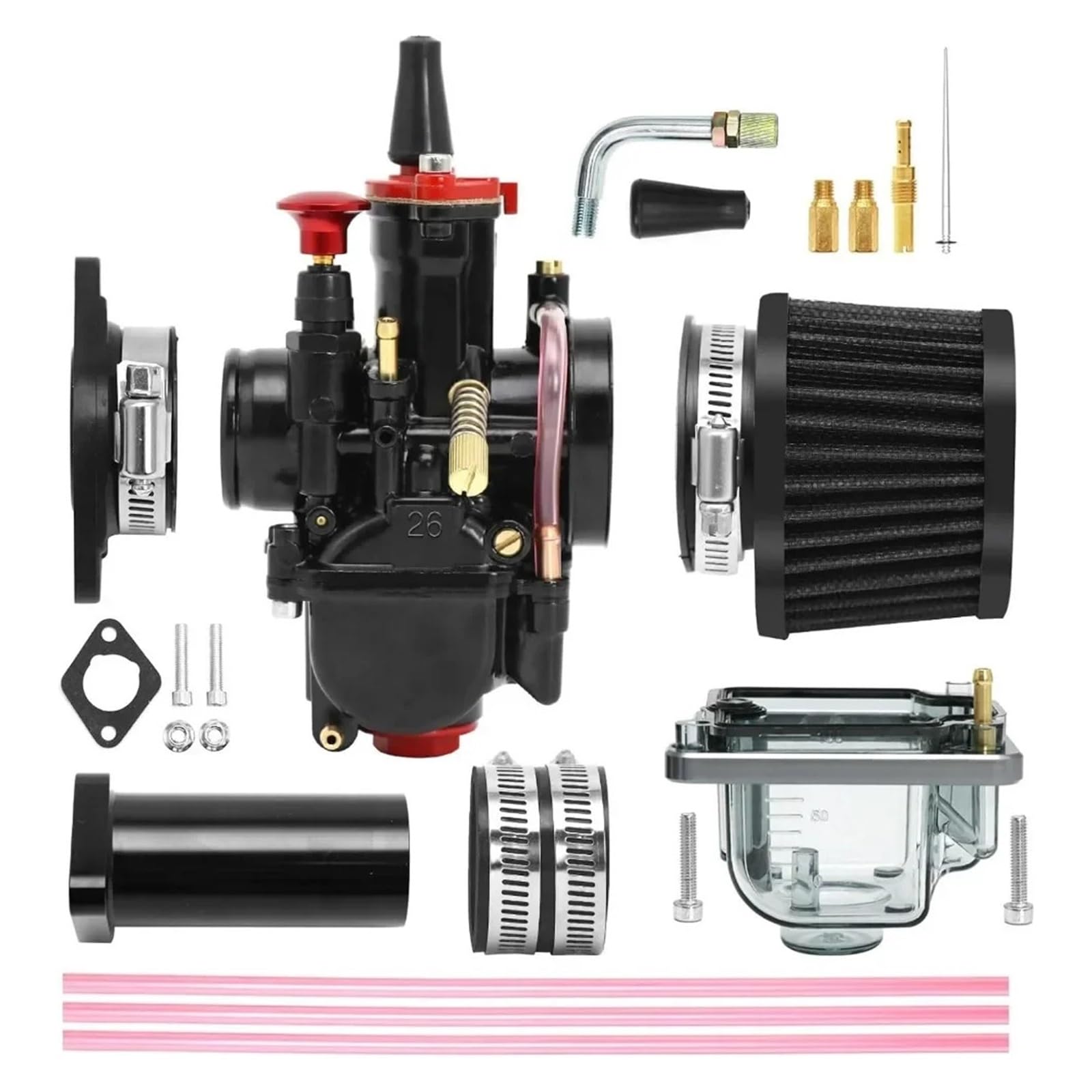 carburador de desbrozadora de gasolina Carburador para carburador para PWK con filtro de aire para adaptador colector admisión Tazón flotante visible Tubo codo guía(30mm Black Kit 2)