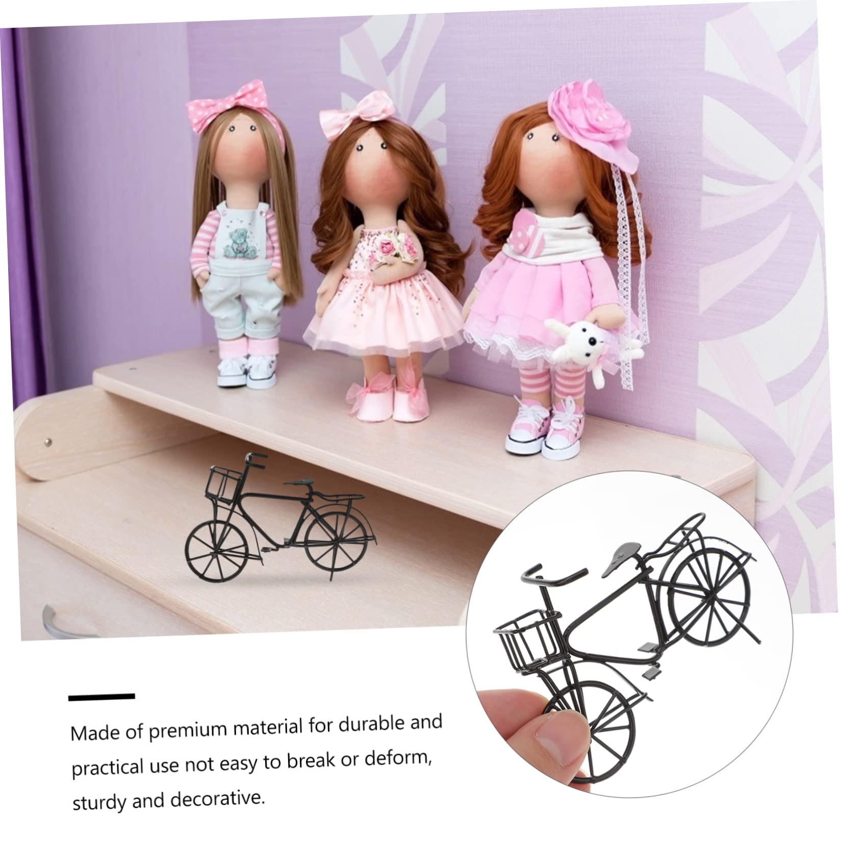 Mobestech Miniatur Fahrrad Spielzeug Für Puppenhäuser Maßstab Schwarze Metall-Fahrrad-Dekoration Kreative Puppenmöbel Zubehör Für Leicht Und Platzsparend